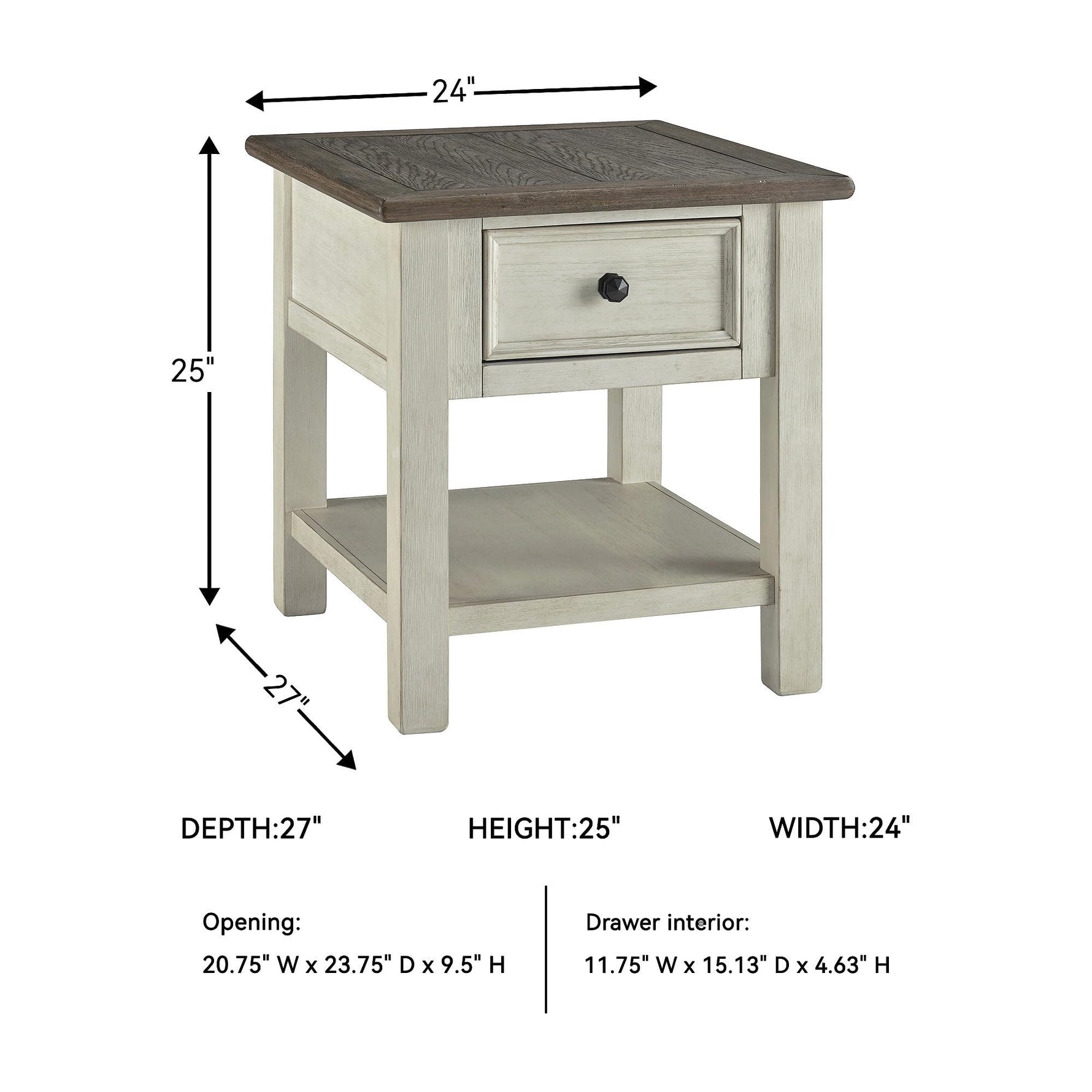 Signature Design by Ashley Bolanburg End Table for Living Room, Two-Tone Distressed Wood Side Table with Smooth-Gliding Drawer, Farmhouse Plank-Style Top, Ideal Night Stand Use, Antique White/Oak