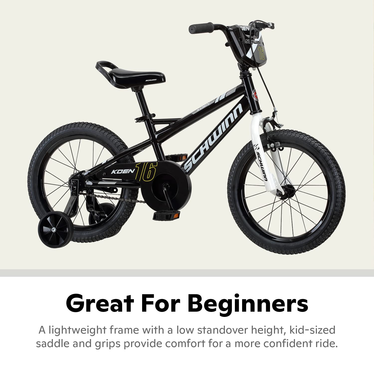 Schwinn Koen Bike, 16 Inch Bike for Kids Ages 3-7, SmartStart Ergonomic Design for Kids, Adjustable Seat Grows with your Child, Rear Coaster Brake and Front Caliper Brake, Training Bicycle