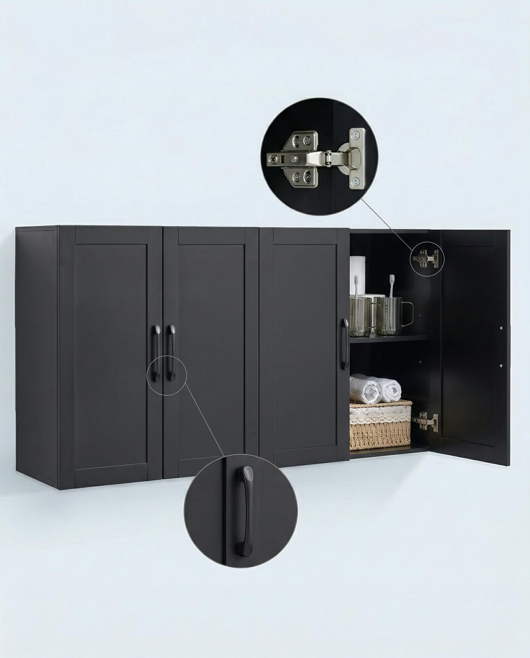 Wall Cabinet with Adjustable Shelves, Laundry Room Cabinet with 4 Doors, Kitchen Storage Cupboard Cabinet, Wall Mount Medicine Cabinet for Bathroom, Living Room, White