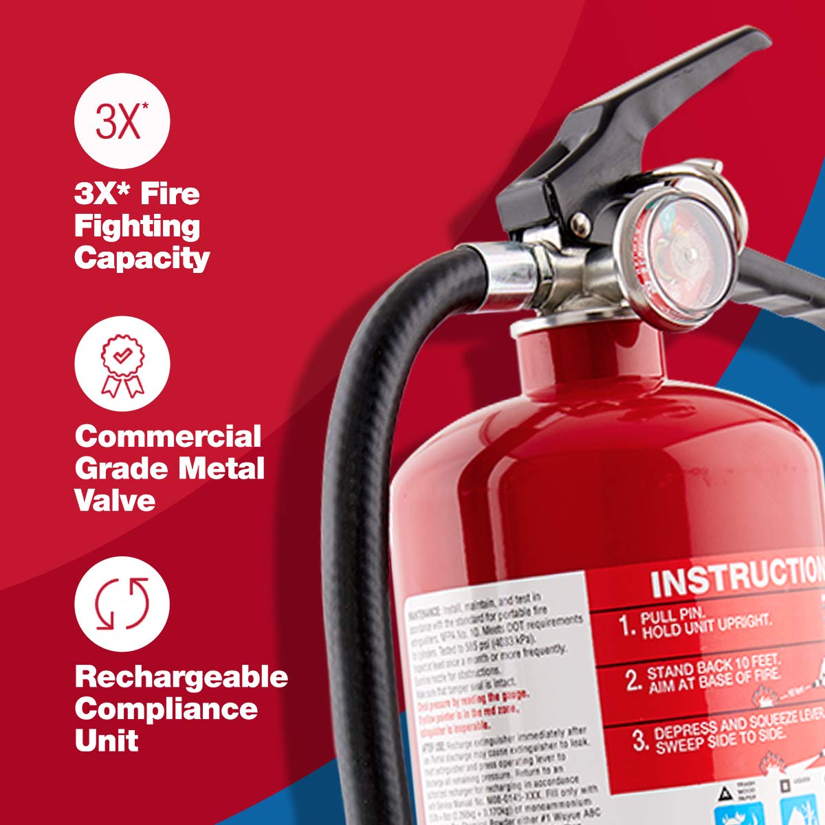 FIRST ALERT PRO5 Rechargeable Heavy Duty Fire Extinguisher, UL RATED 3-A:40-B:C, Red, 1-Pack
