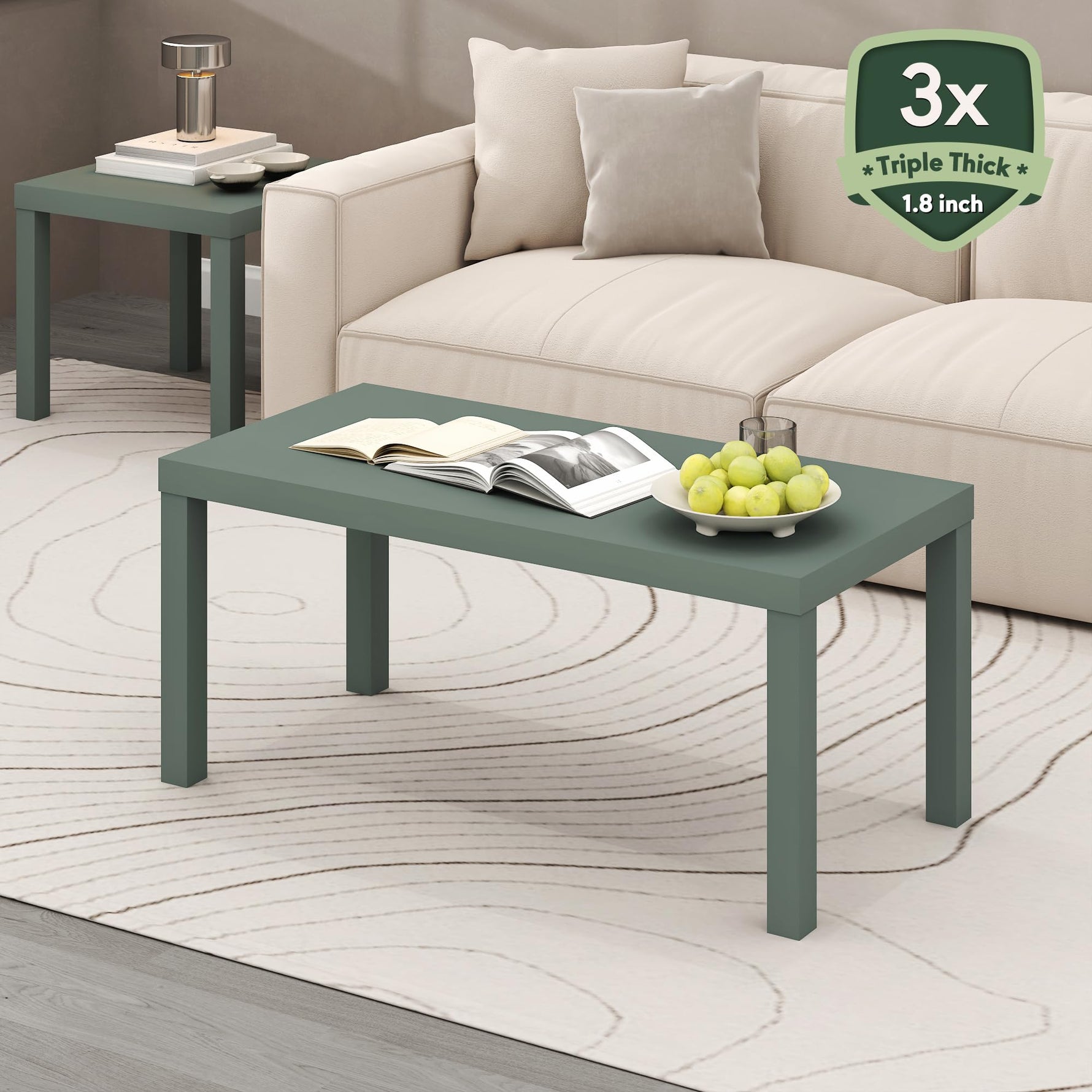 Furinno CLASSIC Coffee Table, Modern Rectangle Coffee Table with 1.8" Triple Thick Tabletop, Side Table, Toolless Assembly, for Living Room, Home Office, Black