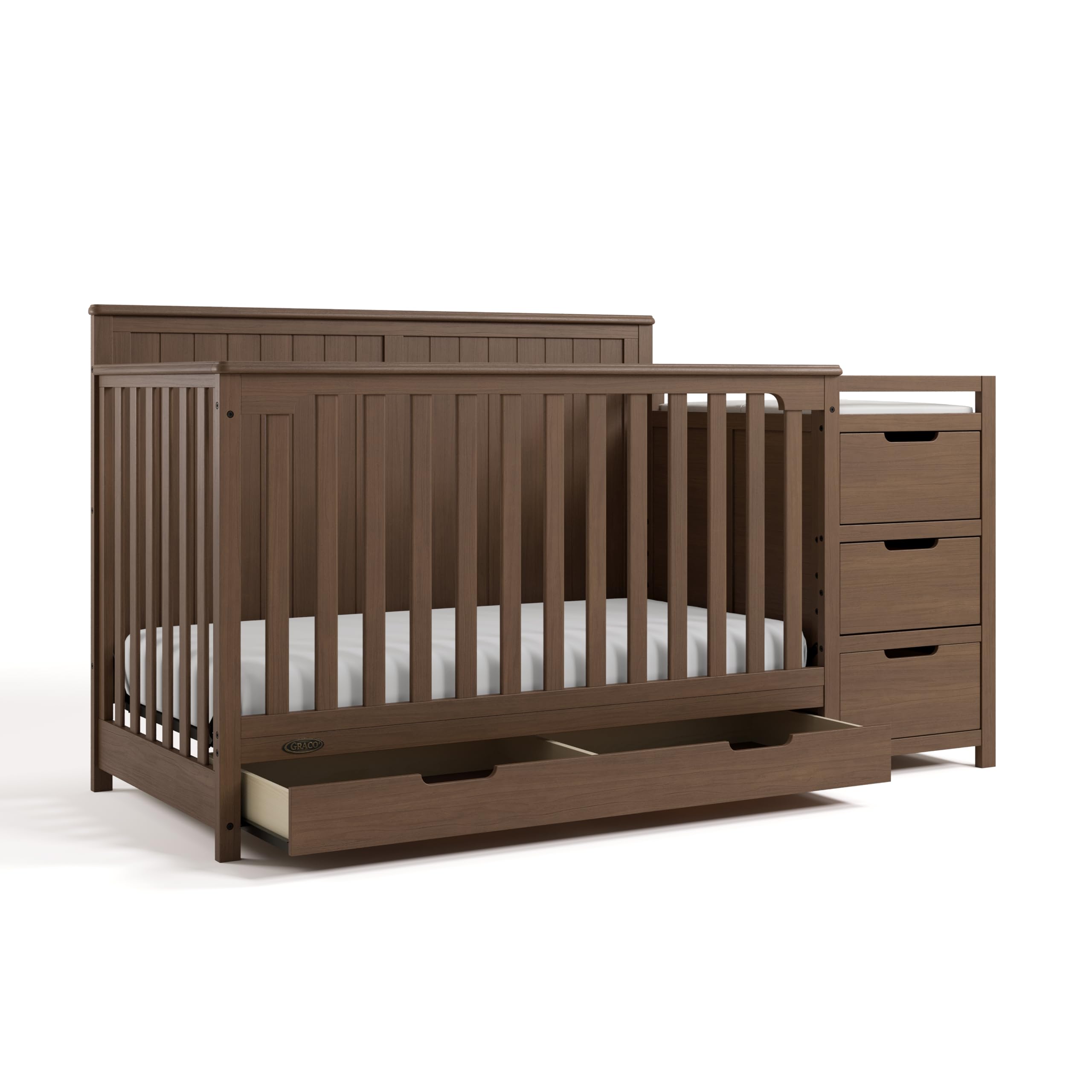 Graco Hadley 5-in-1 Convertible Crib with Drawer – GREENGUARD Gold Certified, Fits Standard Crib Mattress, Converts to Toddler Bed, Daybed and Full Bed, 4 Adjustable Mattress Heights (White)