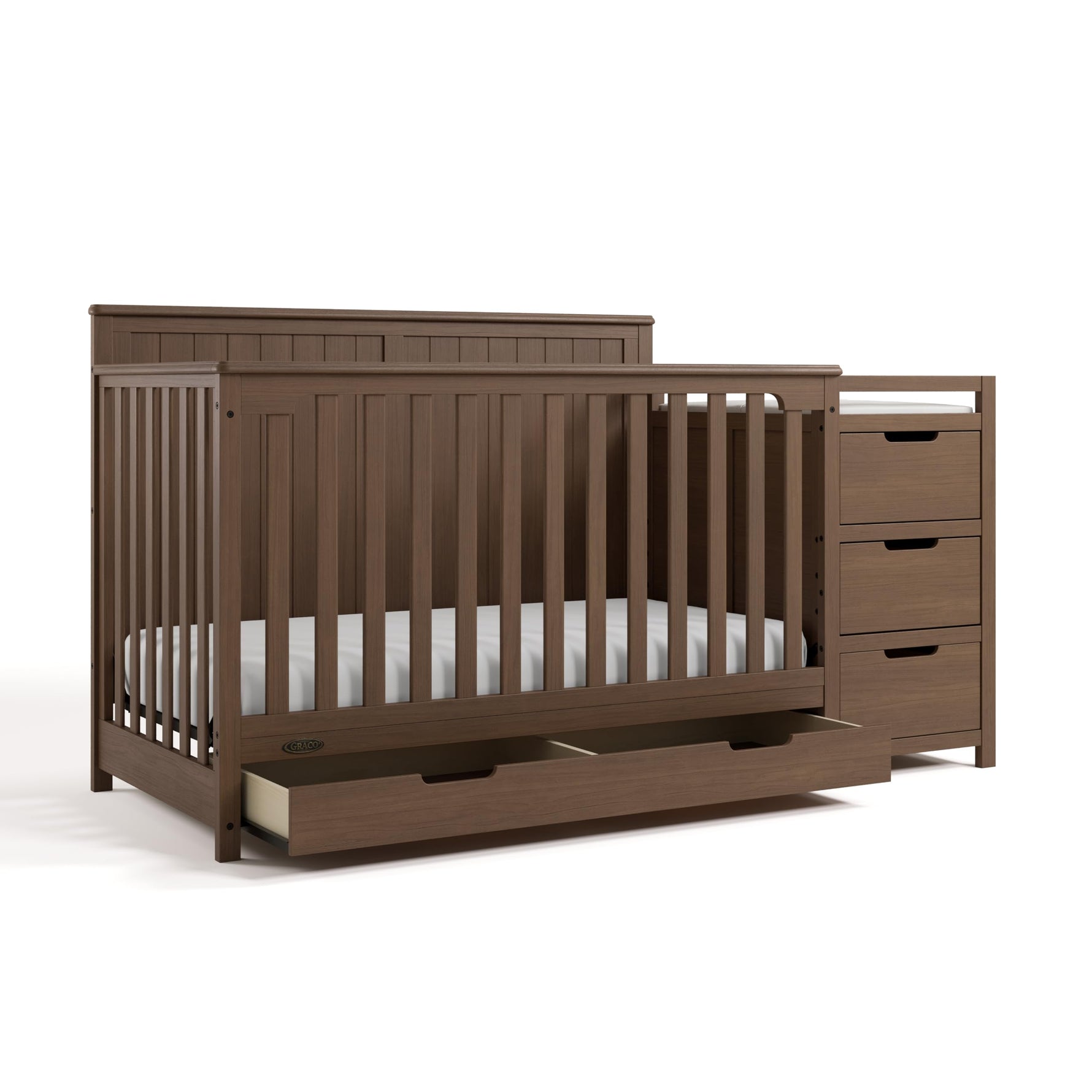 Graco Hadley 5-in-1 Convertible Crib with Drawer – GREENGUARD Gold Certified, Fits Standard Crib Mattress, Converts to Toddler Bed, Daybed and Full Bed, 4 Adjustable Mattress Heights (White)