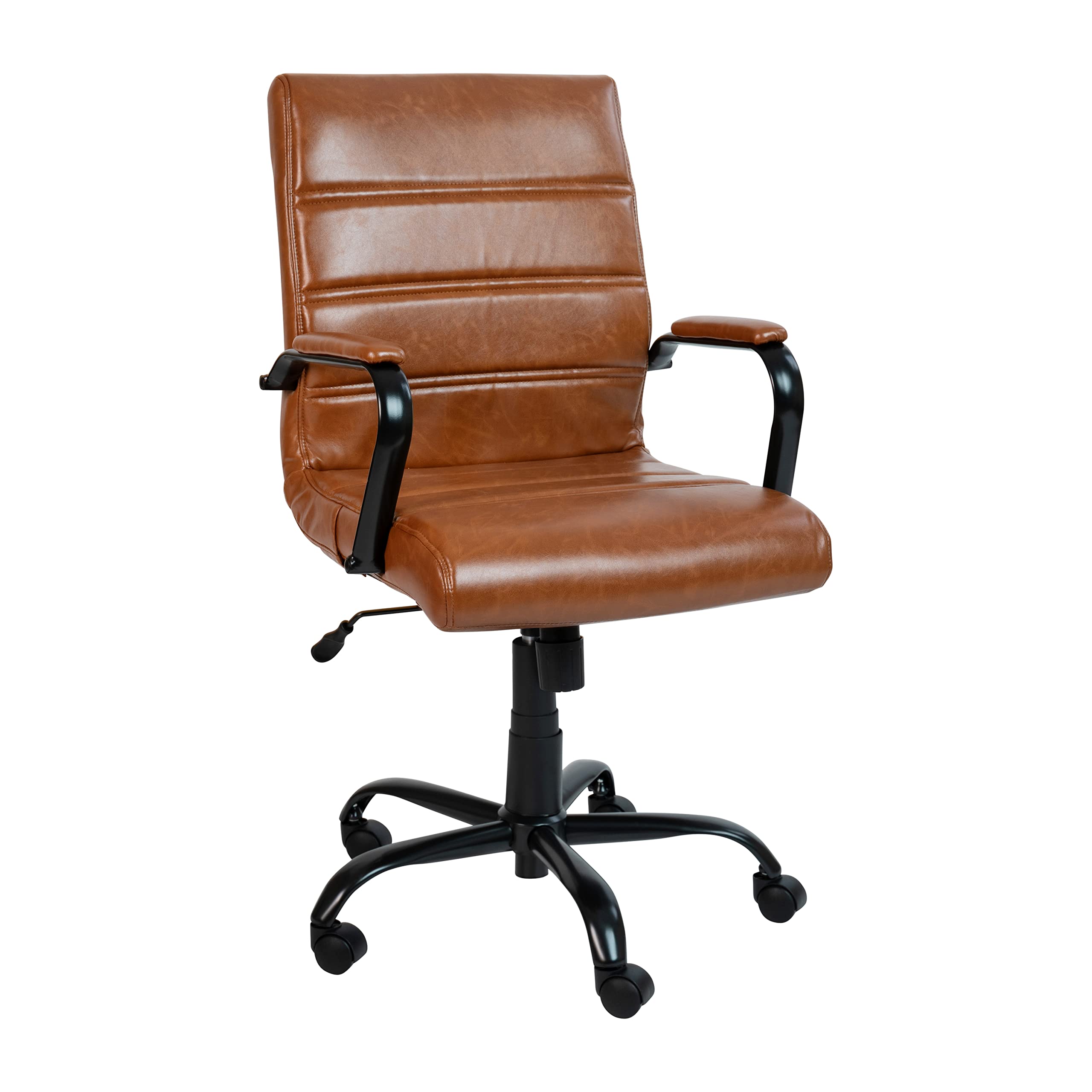Flash Furniture Whitney Mid-Back Swivel LeatherSoft Desk Chair with Wheels, Padded Seat and Armrests, Adjustable Height Padded Office Chair, Black