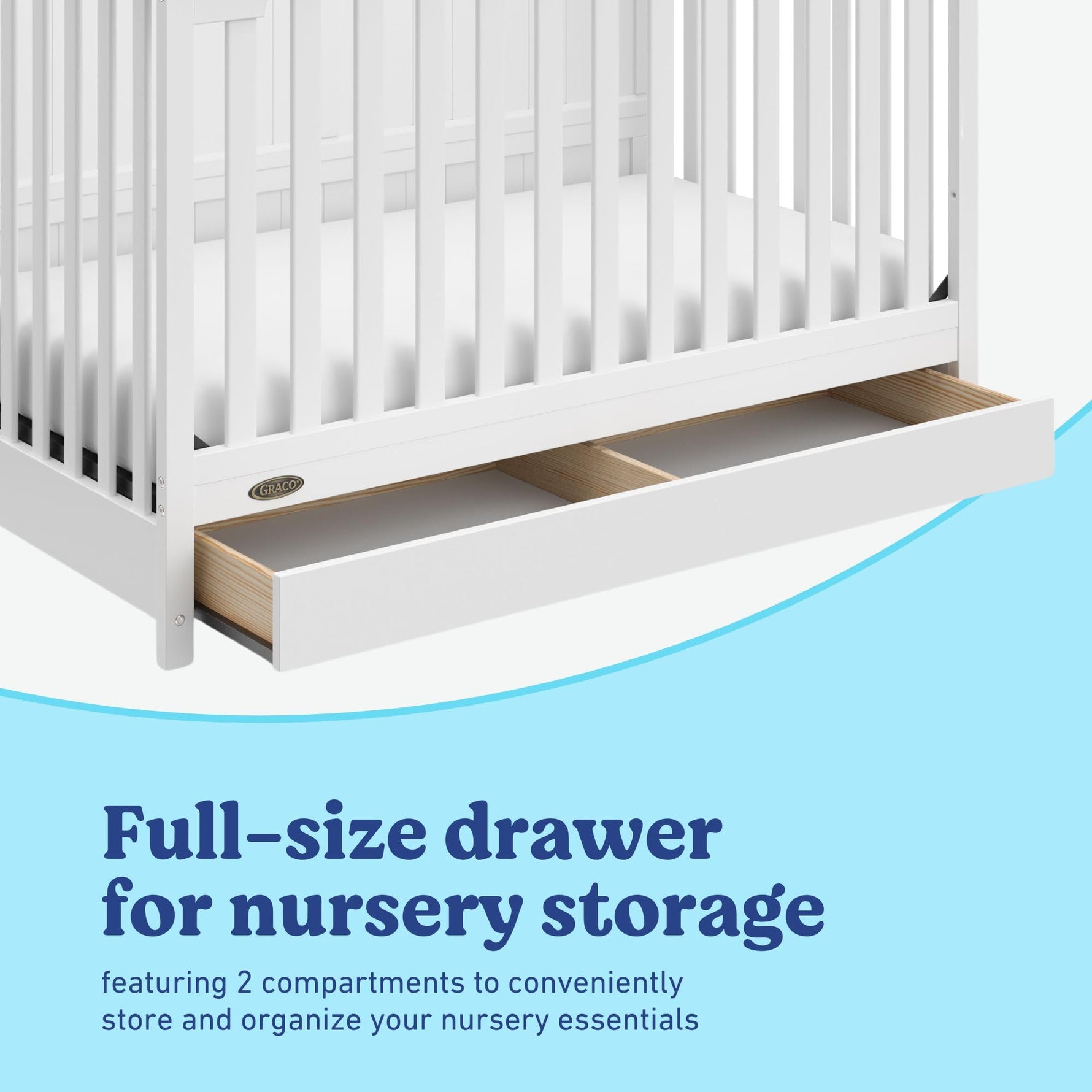 Graco Hadley 5-in-1 Convertible Crib with Drawer – GREENGUARD Gold Certified, Fits Standard Crib Mattress, Converts to Toddler Bed, Daybed and Full Bed, 4 Adjustable Mattress Heights (White)