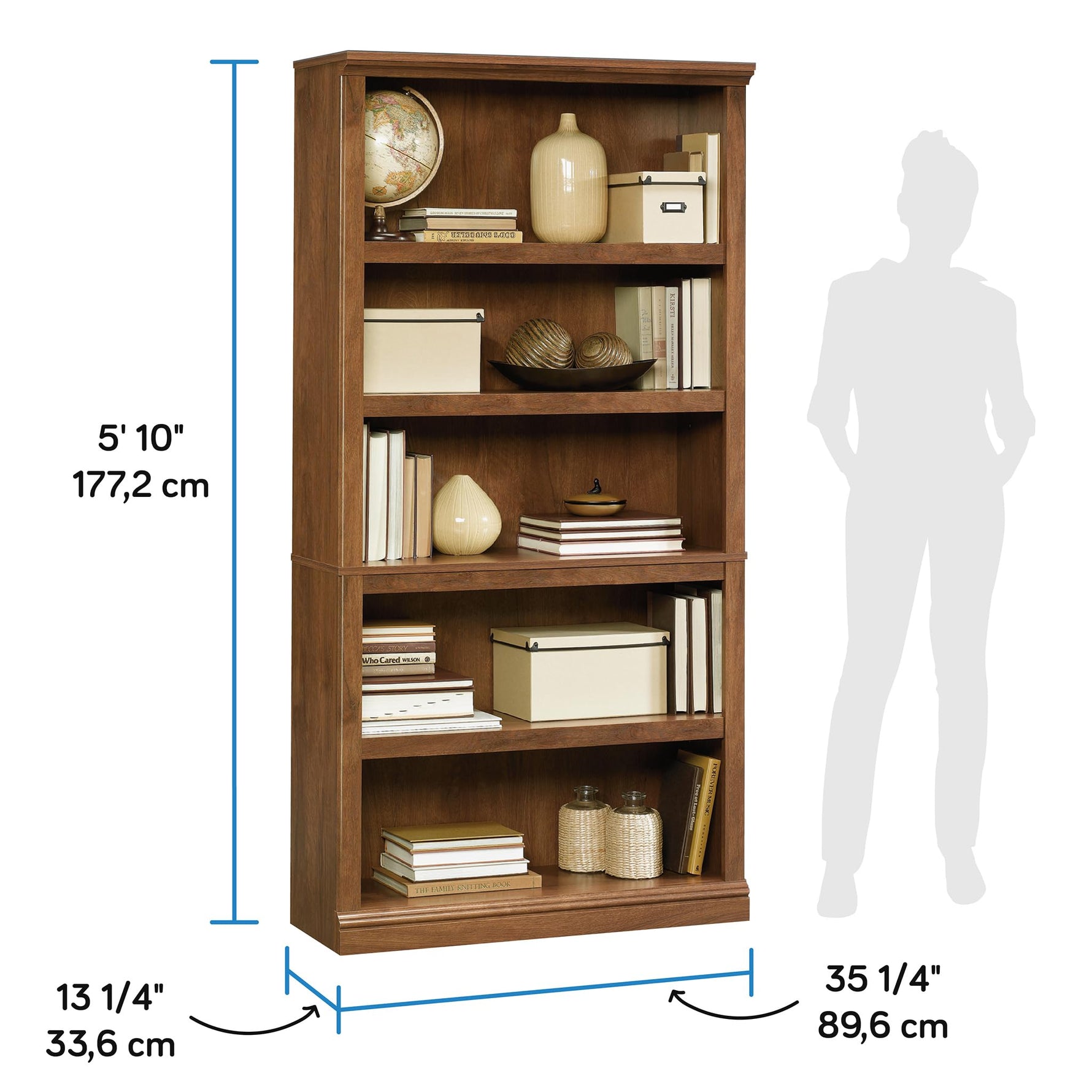 Sauder 5-Shelf Split Bookcase/ Book shelf, Oiled Oak finish