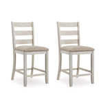 Signature Design by Ashley Skempton | 2-Count 24" Counter-Height Upholstered Bar Stools – Coastal Chic Ladder-Back, Antique White