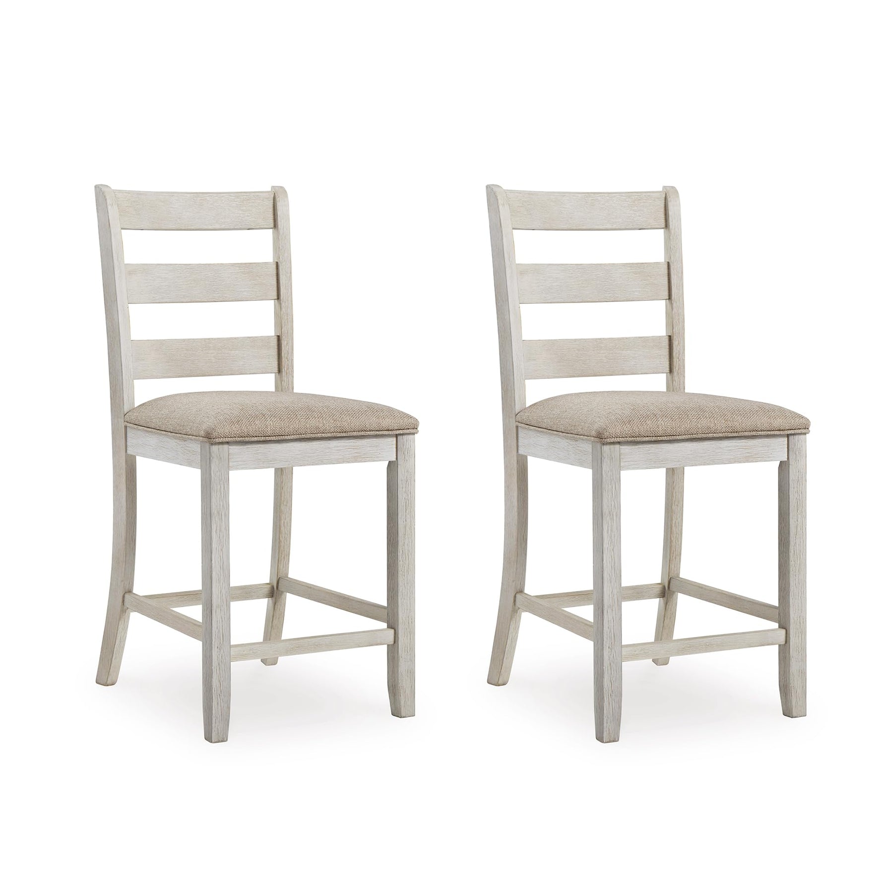 Signature Design by Ashley Skempton | 2-Count 24" Counter-Height Upholstered Bar Stools – Coastal Chic Ladder-Back, Antique White
