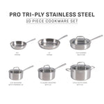 T-fal Pro Tri-Ply Stainless Steel Cookware Set, 10 Piece-Induction Compatible, Oven Safe 500F, Lids-350F, Even Heat, Professional Quality, Durable, Induction Pots and Pans Set, Silver
