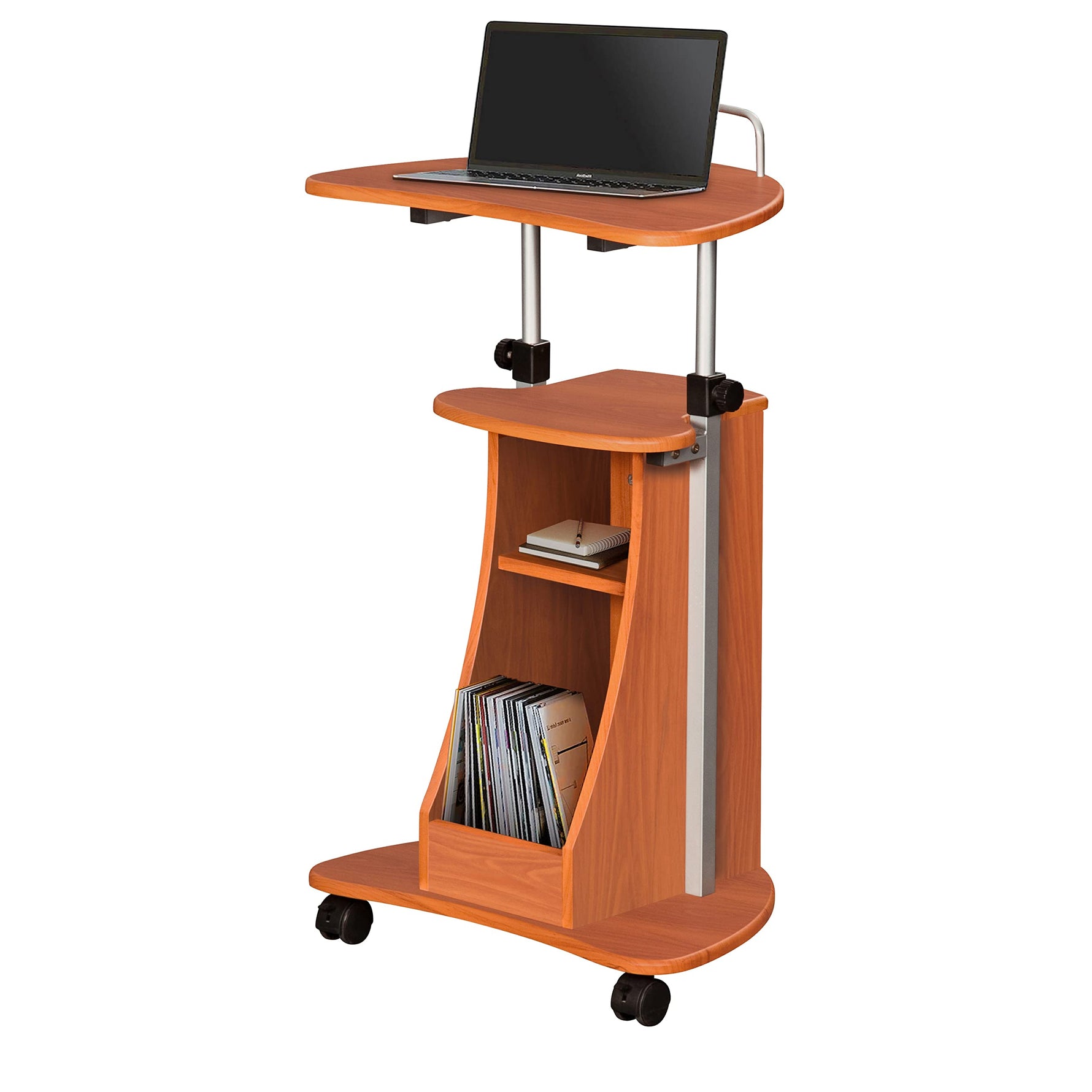 Techni Mobili Sit-to-Stand Rolling Adjustable Height Laptop Cart with Storage, Graphite, 22 x 16 x 46