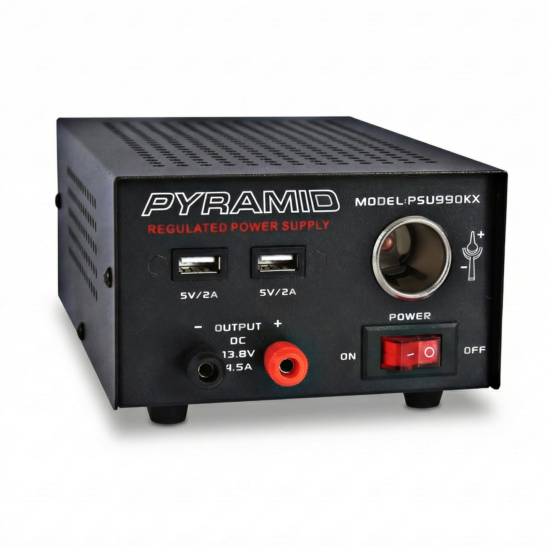 Universal Compact Bench Power Supply - 7 Amp Regulated Home Lab Benchtop AC-Dc Converter Power Supply for CB Radio, HAM W/ 13.8 Volt Dc 120V AC Supply, Dual USB, Cigarette Lighter - Pyramid PSU990KX