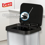 Glad Stainless Steel Step Trash Can with Clorox Odor Protection | Large Metal Kitchen Garbage Bin with Soft Close Lid, Foot Pedal and Waste Bag Roll Holder, 20 Gallon, Stainless