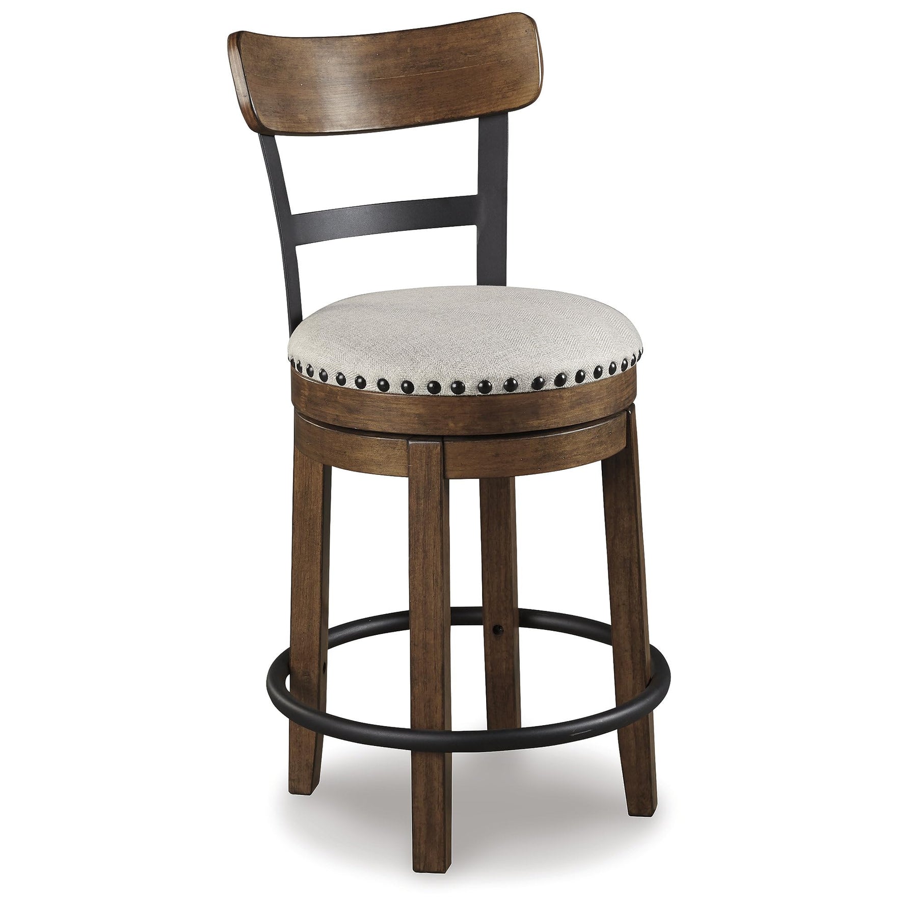 Signature Design by Ashley Valebeck Upholstered Swivel Stool, Cushioned Seat, Woven Fabric Upholstery, Wood, 24" H, Brown & Black