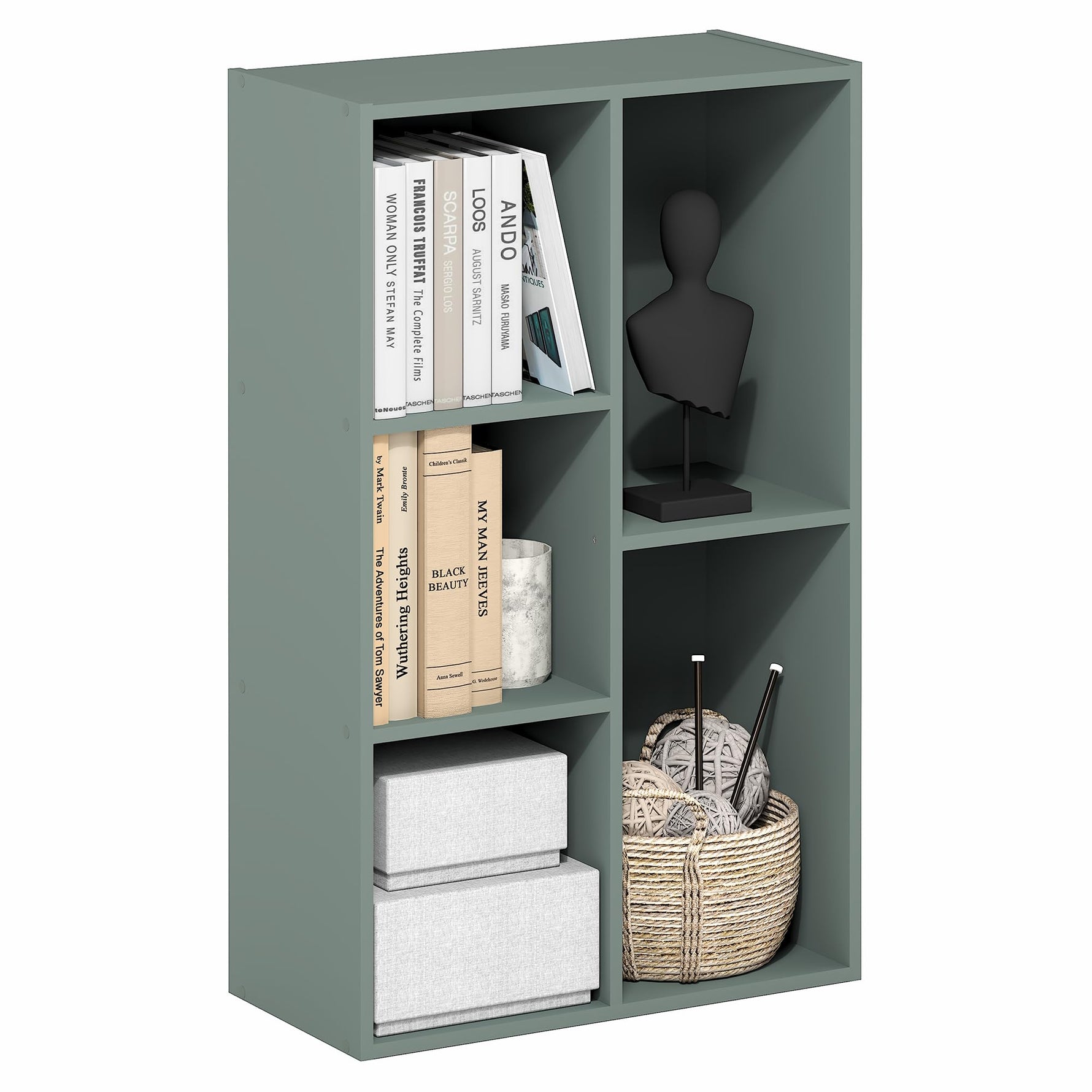 Furinno LUDER Book Shelf, 5-Cube Bookshelf, Reversible Bookcase, 9.4 x 19.5 x 31.5, Easy Assembly, for Living Room, Bedroom, Home Office, White