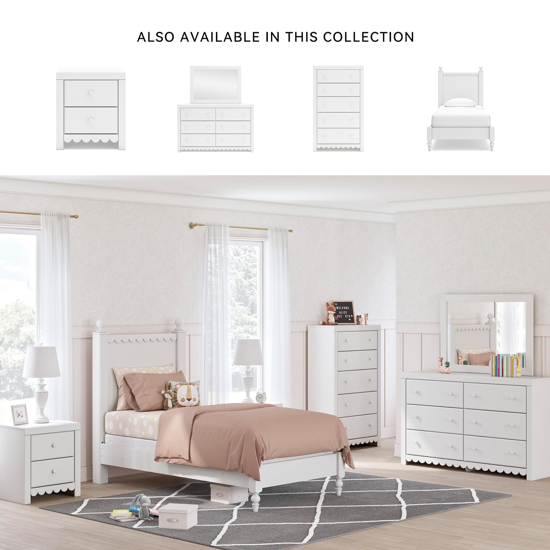 Signature Design by Ashley Cayboni Vintage 5 Drawer Wide Chest with Safety Stop for Bedroom, White