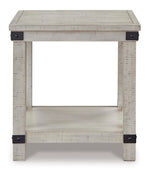 Signature Design by Ashley Aldwin Casual Farmhouse Rectangular End Table with Crossbuck Details, Metal Bracket Accents, Wood, 25" High, Weathered Gray