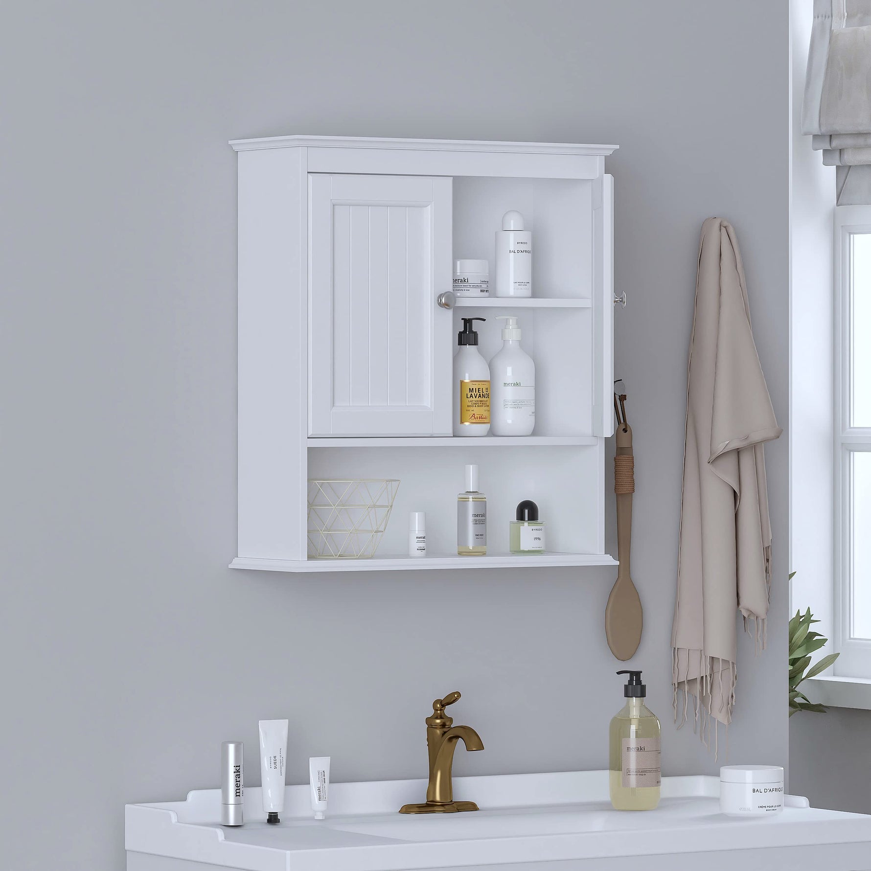 Spirich Bathroom Cabinet Wall Mounted with Doors, Wood Hanging Cabinet with Doors and Shelves Over The Toilet, Bathroom Wall Cabinet White