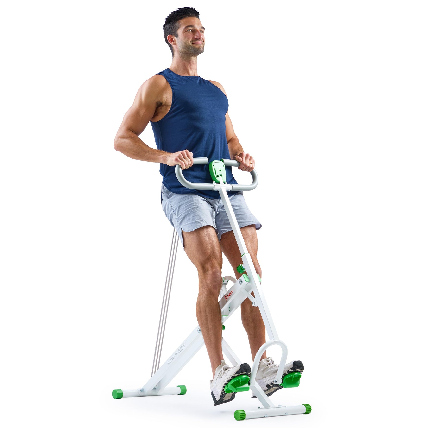 Sunny Health & Fitness Smart Row-N-Ride Glute & Leg Trainer, Foldable Squat Assist Rower with Exclusive SunnyFit App Connection