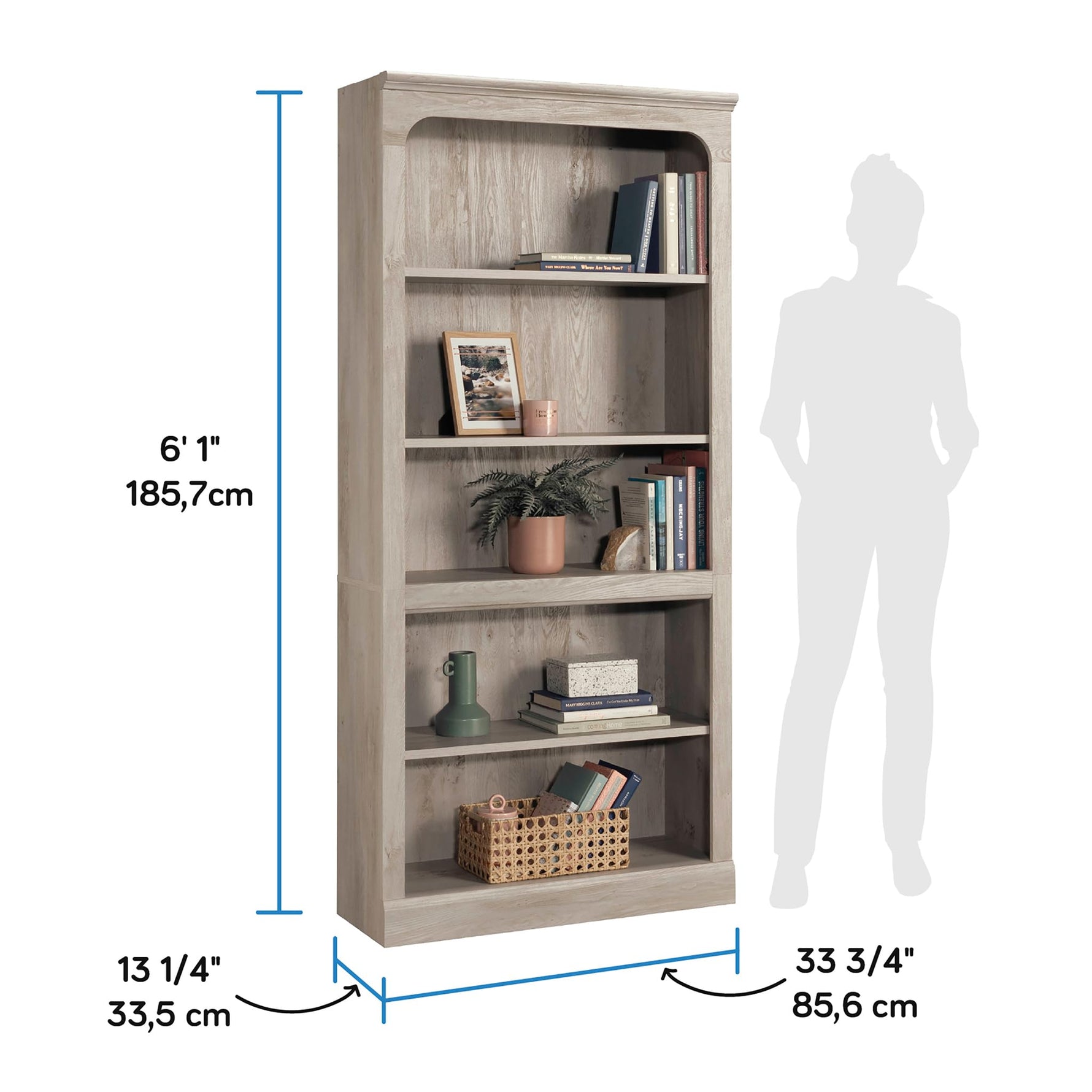 Sauder Select 5-Shelf Bookcase, Chalked Chestnut Finish