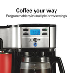 Hamilton Beach 2-Way Programmable Coffee Maker, 12 Cup Glass Carafe And Single Serve Coffee Maker, Black with Stainless Steel Accents, 49980RG