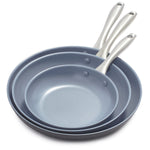 GreenPan Lima Hard Anodized 8" 10" & 12" Frying Pan Skillet Set, Ceramic Nonstick, PFAS-Free Nontoxic Pots & Pans, Oven & Broiler Safe, Stainless Steel Handles, Cookware for Eggs & Omelet, Gray