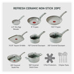 T-Fal Refresh Ceramic Pots and Pans Set, 20-Piece Nonstick Cookware Set, Stockpot, Griddle, Frying Pans, Utensils, Moon Grey