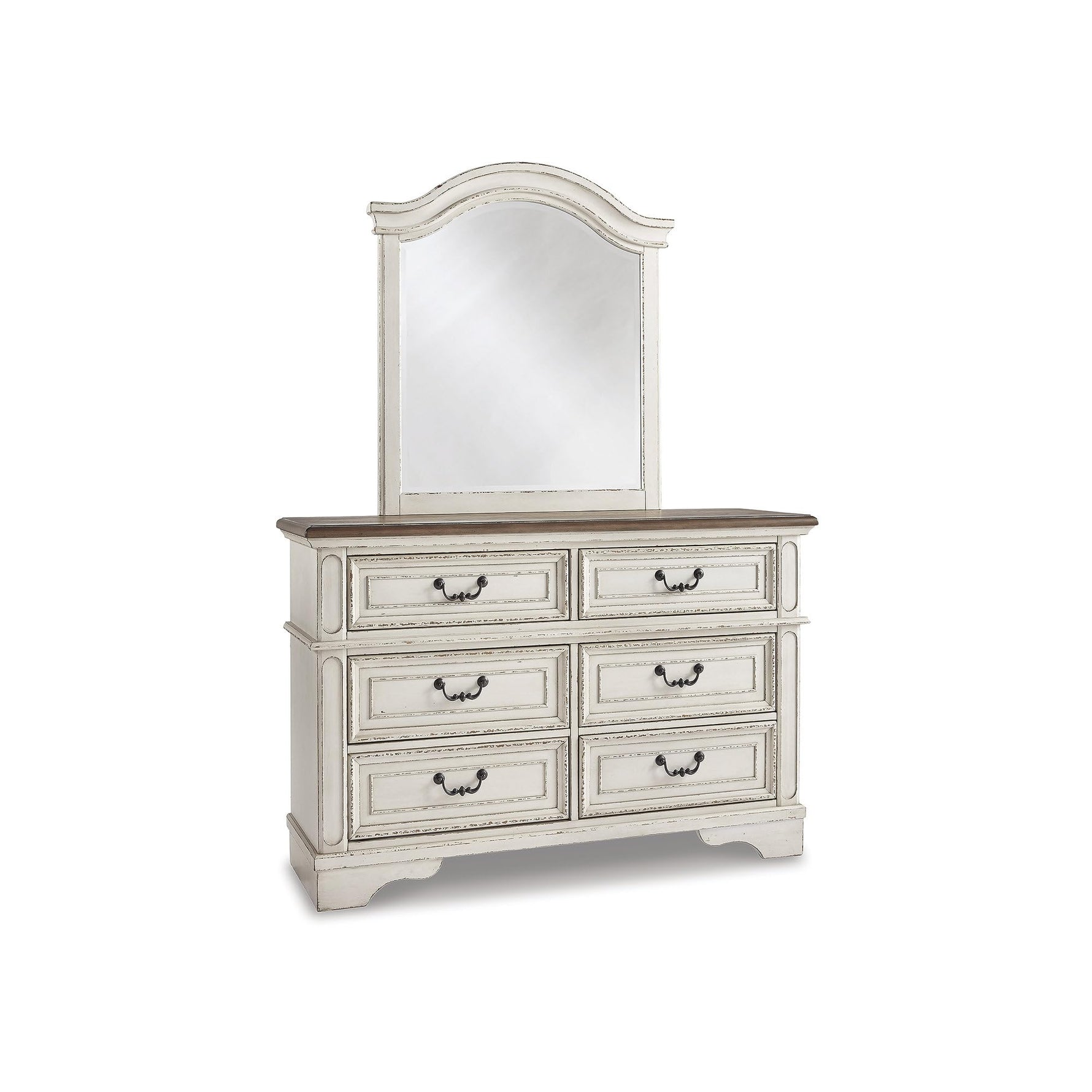 Signature Design By Ashley Realyn French Country Youth 6 Drawer Dresser, Chipped White & Brown