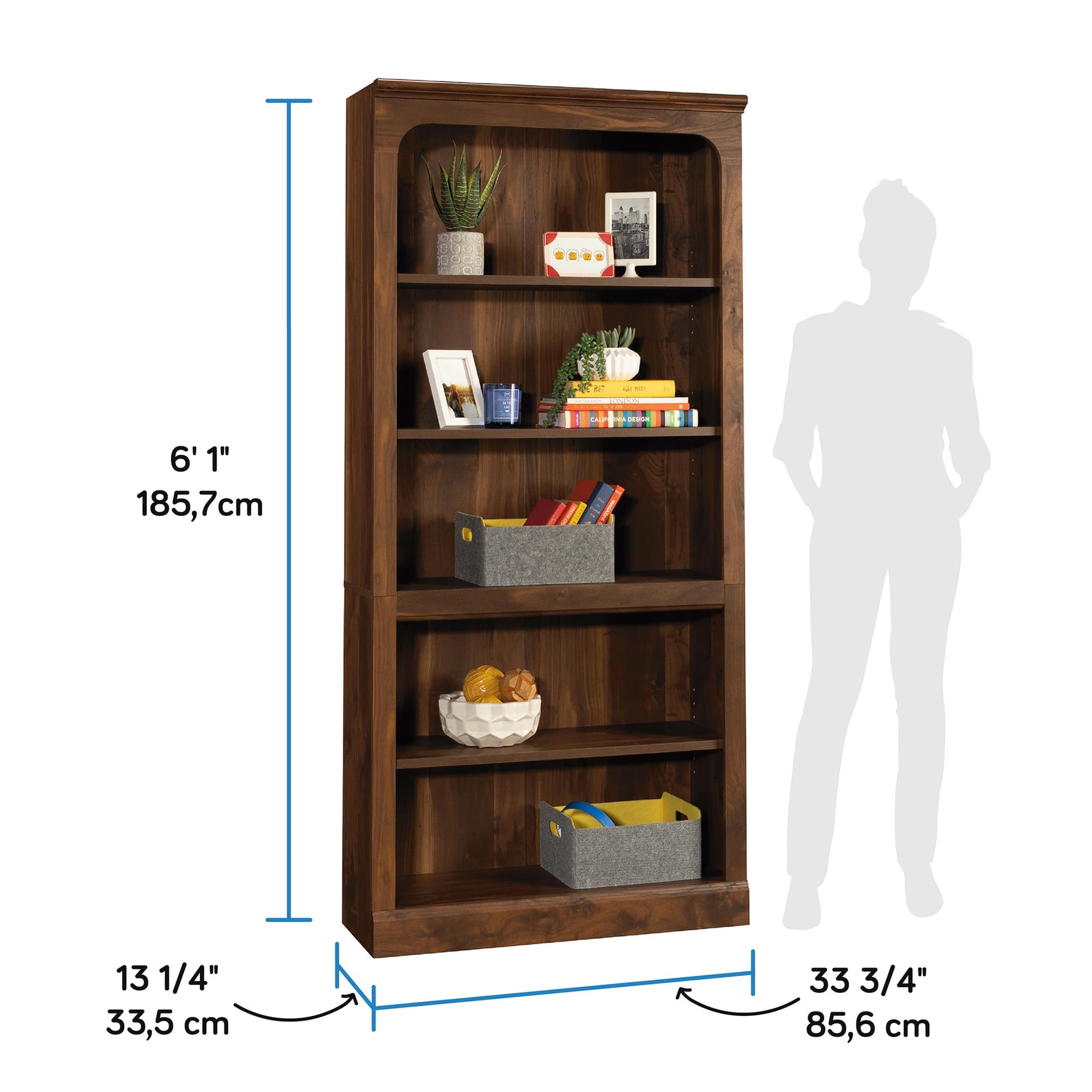 Sauder Select 5-Shelf Bookcase, Chalked Chestnut Finish