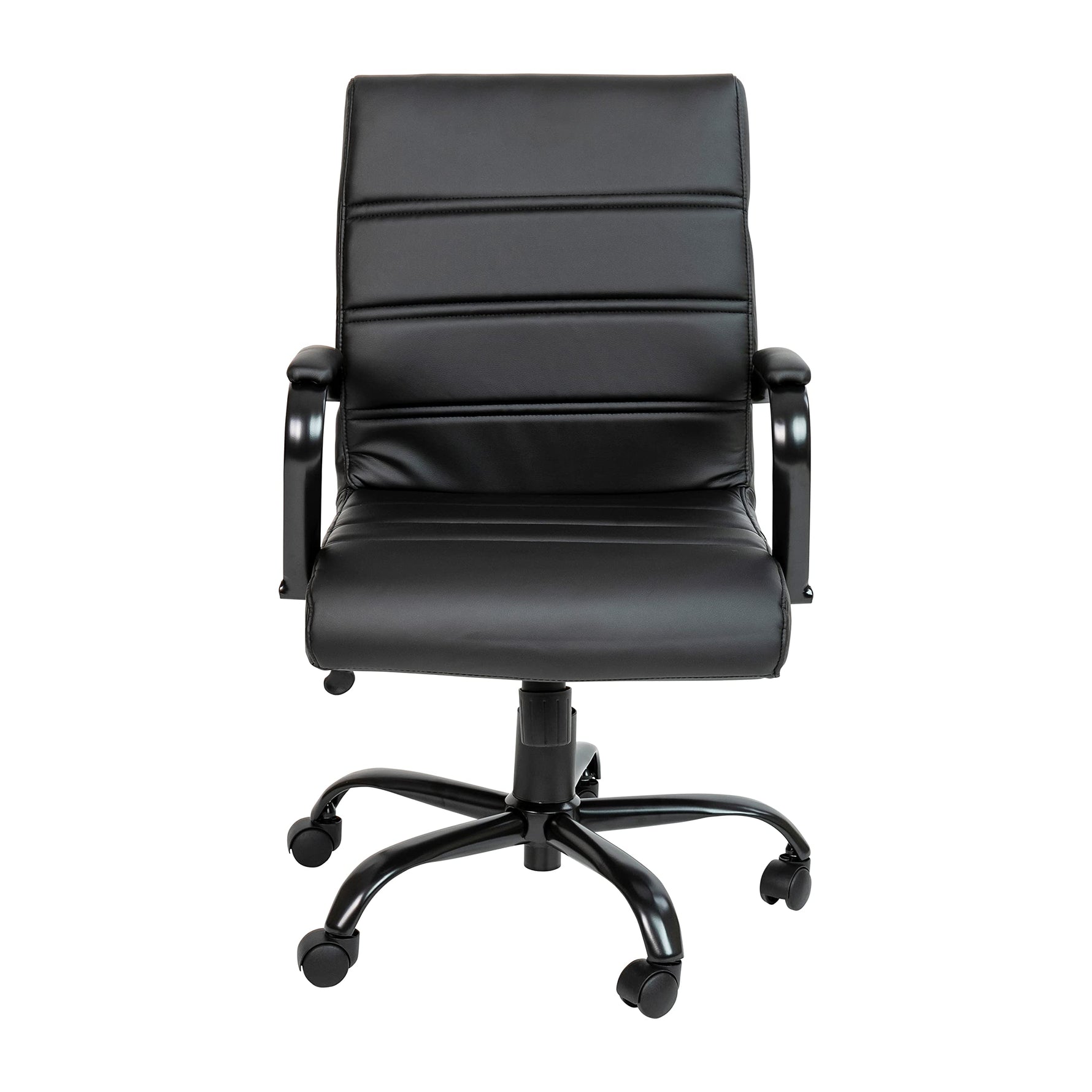 Flash Furniture Whitney Mid-Back Swivel LeatherSoft Desk Chair with Wheels, Padded Seat and Armrests, Adjustable Height Padded Office Chair, Black