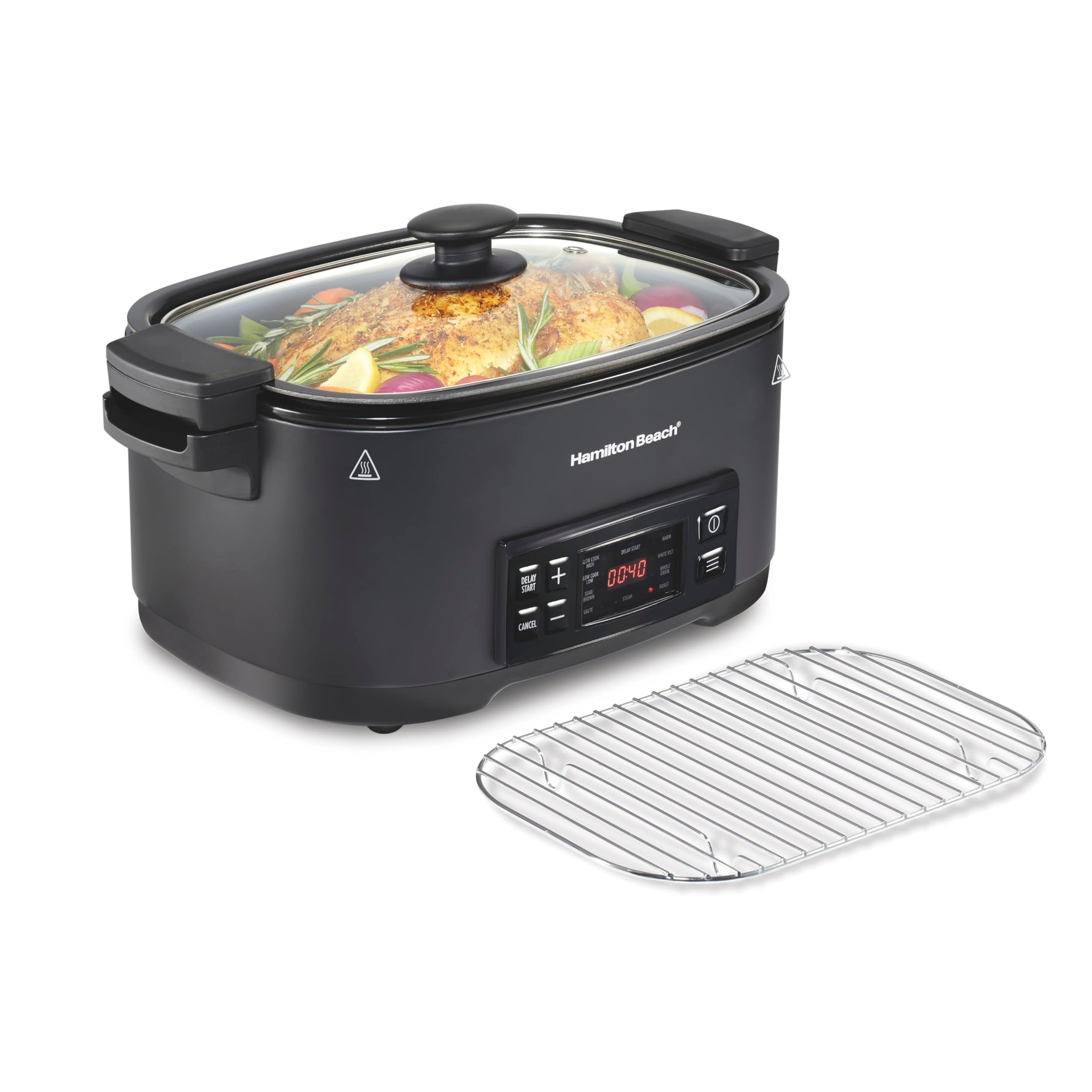 Hamilton Beach 6 Quart 9-in-1 Programmable Slow Cooker with Sear, Browning, Rice, Steam, Sauté, Roast Delay Start & Keep Warm Functions, Nonstick PFAS-Free Dishwasher Safe Crock, Black (33604)