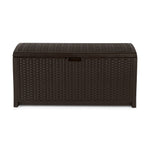 Suncast Outdoor Storage Box - 73 Gallon Mocha Brown Deck Box for Patio, weather-resistant Outdoor Storage Bench, Resin Wicker Style, Heavy-Duty, Lockable Lid for Cushions, Shoes, Pool & Garden Gear