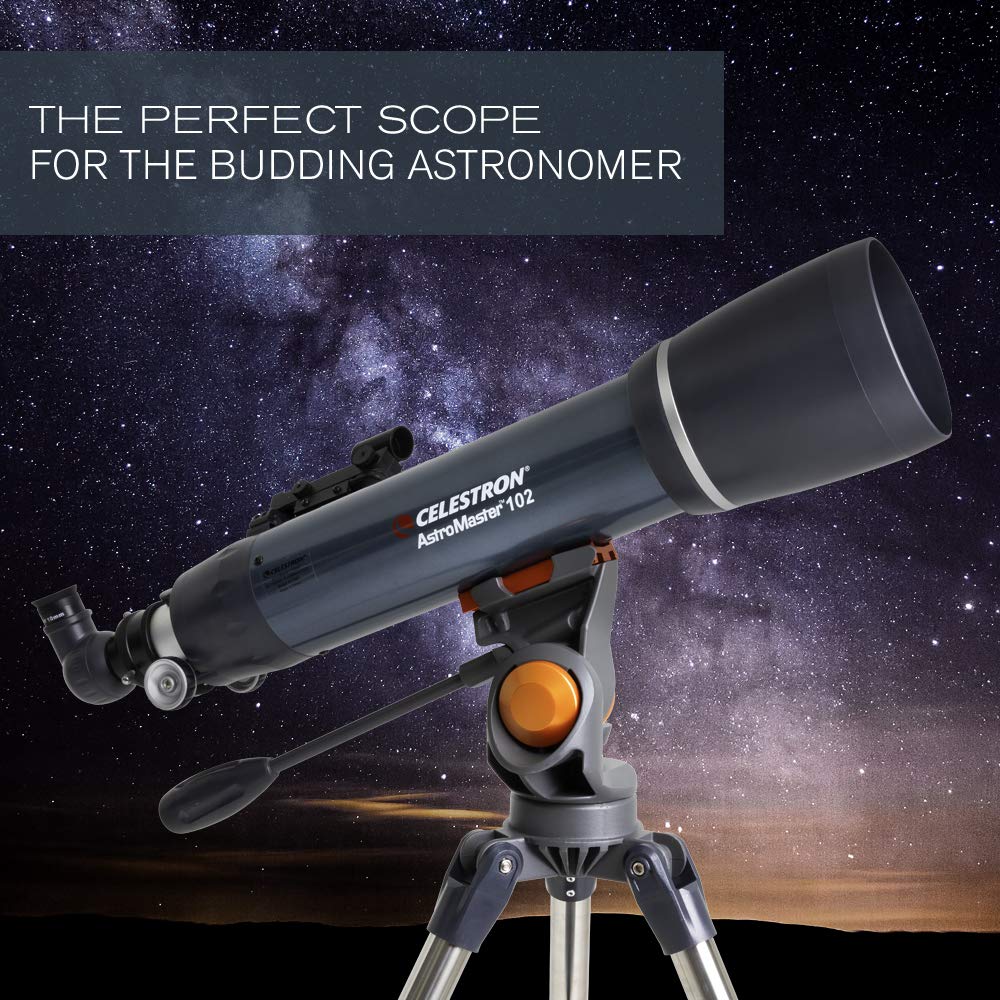 Celestron – AstroMaster 102AZ Telescope – Short-Tube Refractor Telescope – Fully-Coated Glass Optics – Adjustable-Height Tripod – Bonus Astronomy Software Package