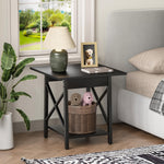 GreenForest End Table 24 inch for Living Room, Large Square Side Tables with X-Frame, Tall Industrial Bedside Nightstand with 2-Tier Storage, Rustic Walnut
