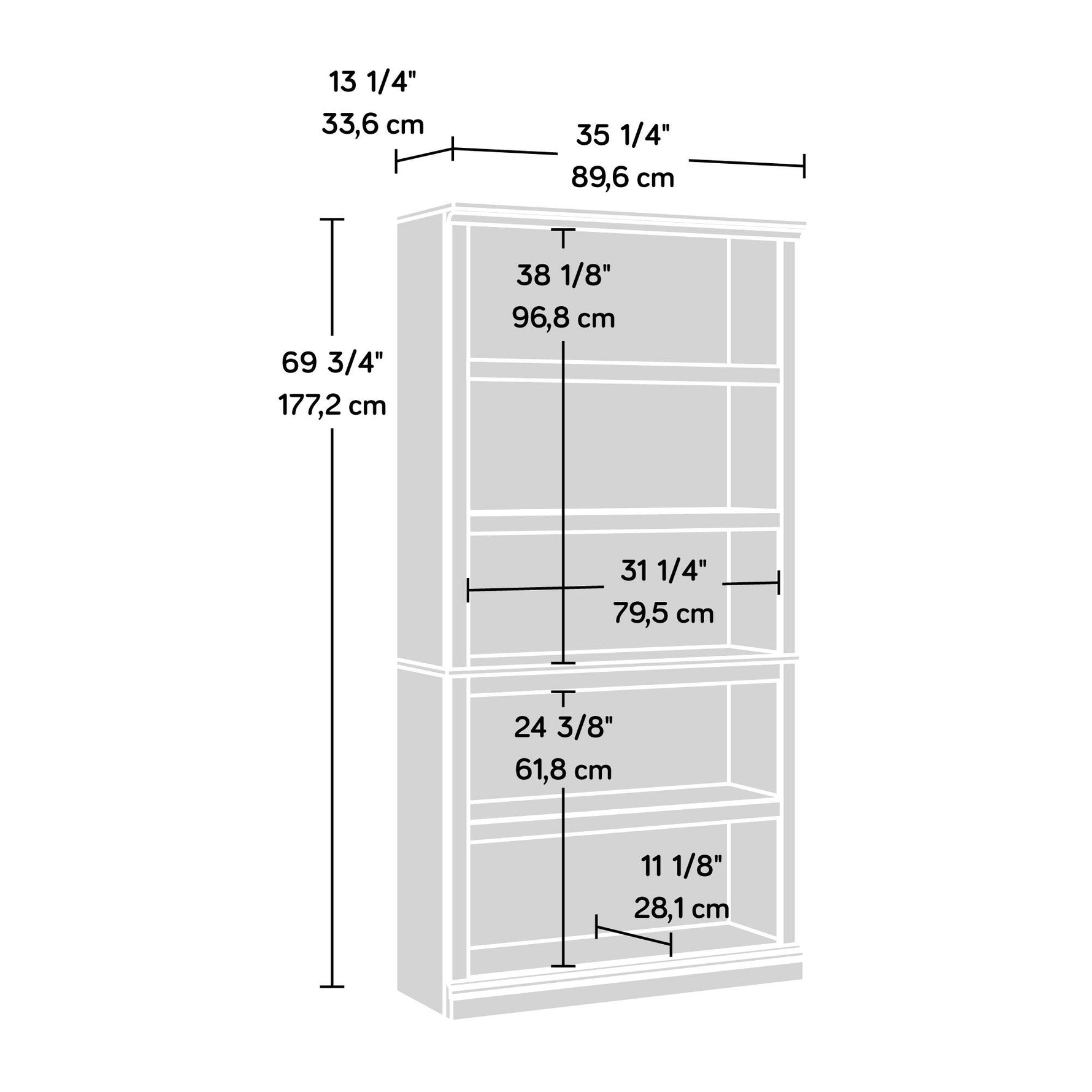 Sauder 5-Shelf Split Bookcase/ Book shelf, Oiled Oak finish