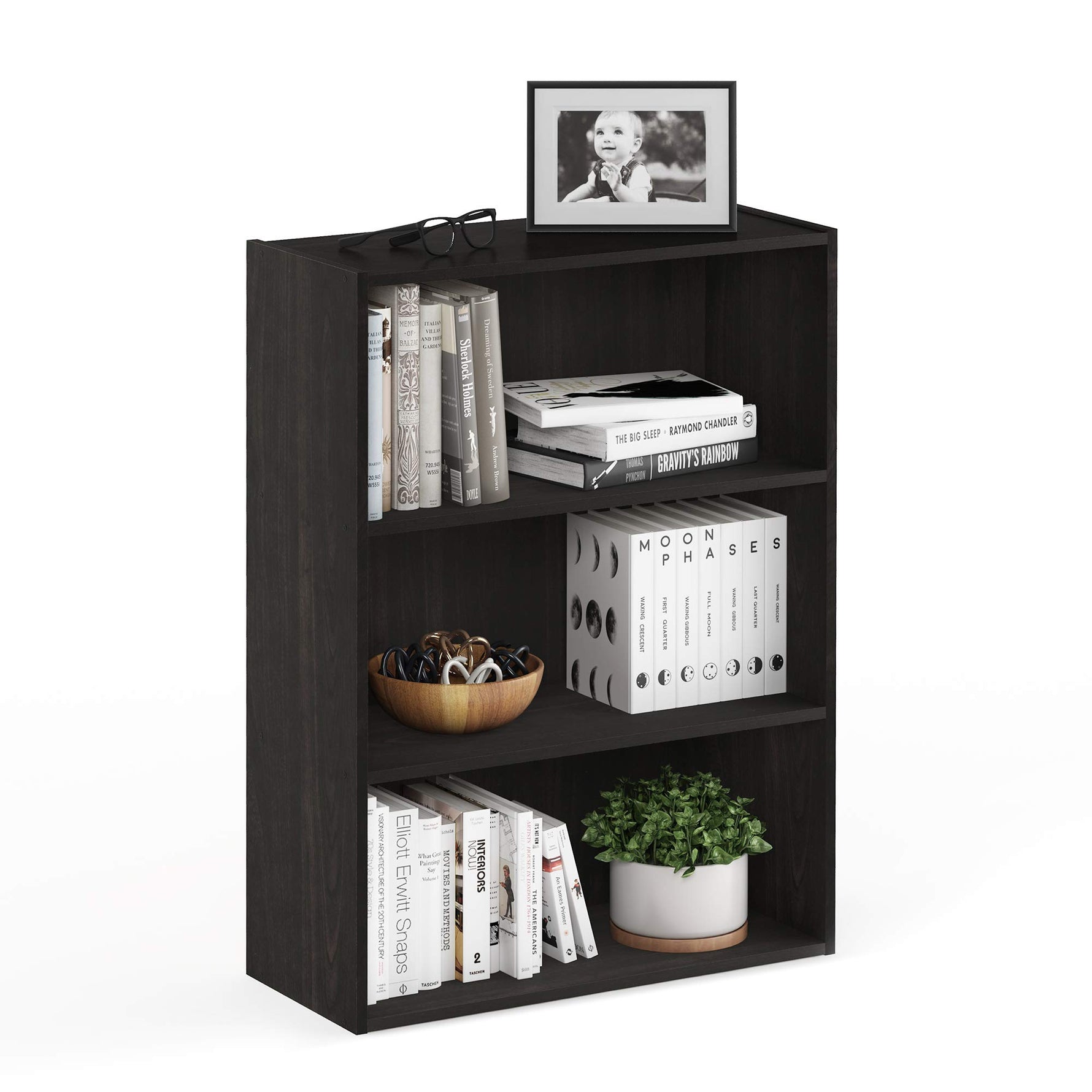 Furinno PASIR Book Shelf, 3-Tier Bookshelf, Storage Shelves Bookcase, 9.7 x 23.7 x 31.5, for Living Room, Bedroom, Home Office, Plain White
