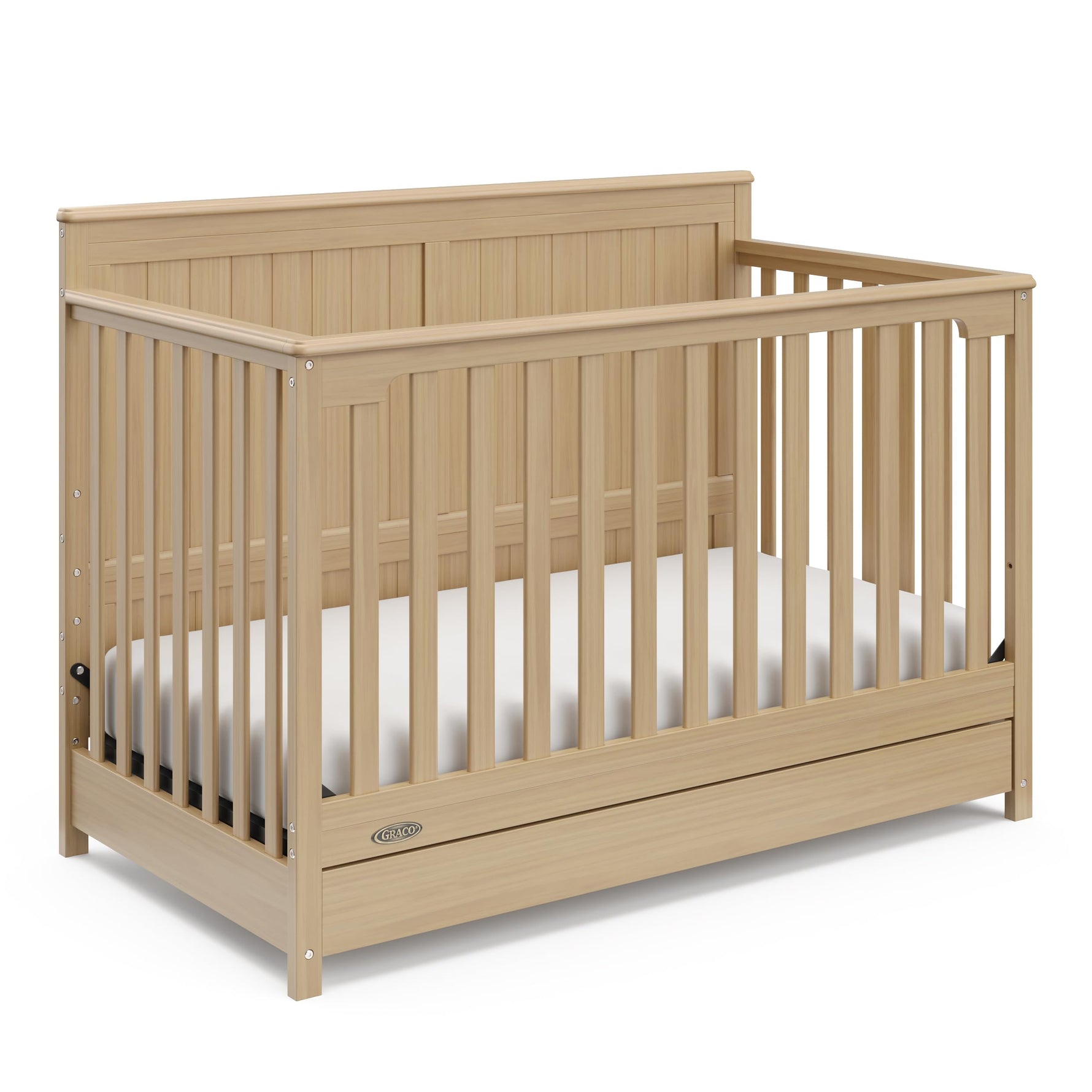 Graco Hadley 5-in-1 Convertible Crib with Drawer – GREENGUARD Gold Certified, Fits Standard Crib Mattress, Converts to Toddler Bed, Daybed and Full Bed, 4 Adjustable Mattress Heights (White)