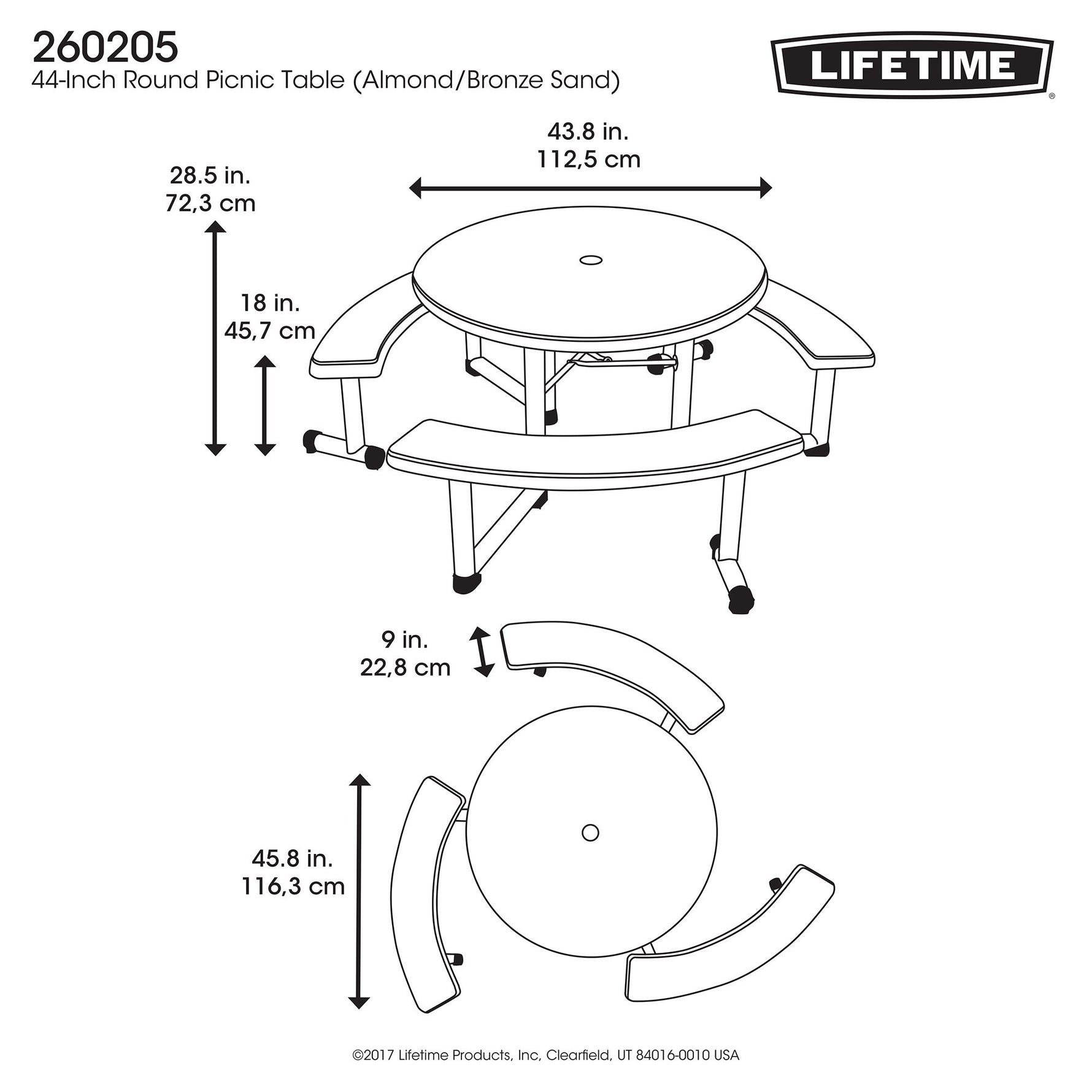 LIFETIME 260205 Picnic Table, 44-Inch, Almond