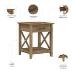 Bush Home End Table with Drawer, Nightstand with Storage, Living Room and Bedroom Furniture, Key West Collection, Washed Gray