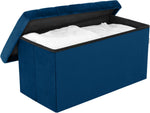 Seville Classics Cushioned Fabric Ottoman Hidden Storage Chest Footrest Chair, Padded Seat for Bedroom, Dorm, Loft, Living Room, Entryway, Hallway, Blue Velvet, 30" Bench