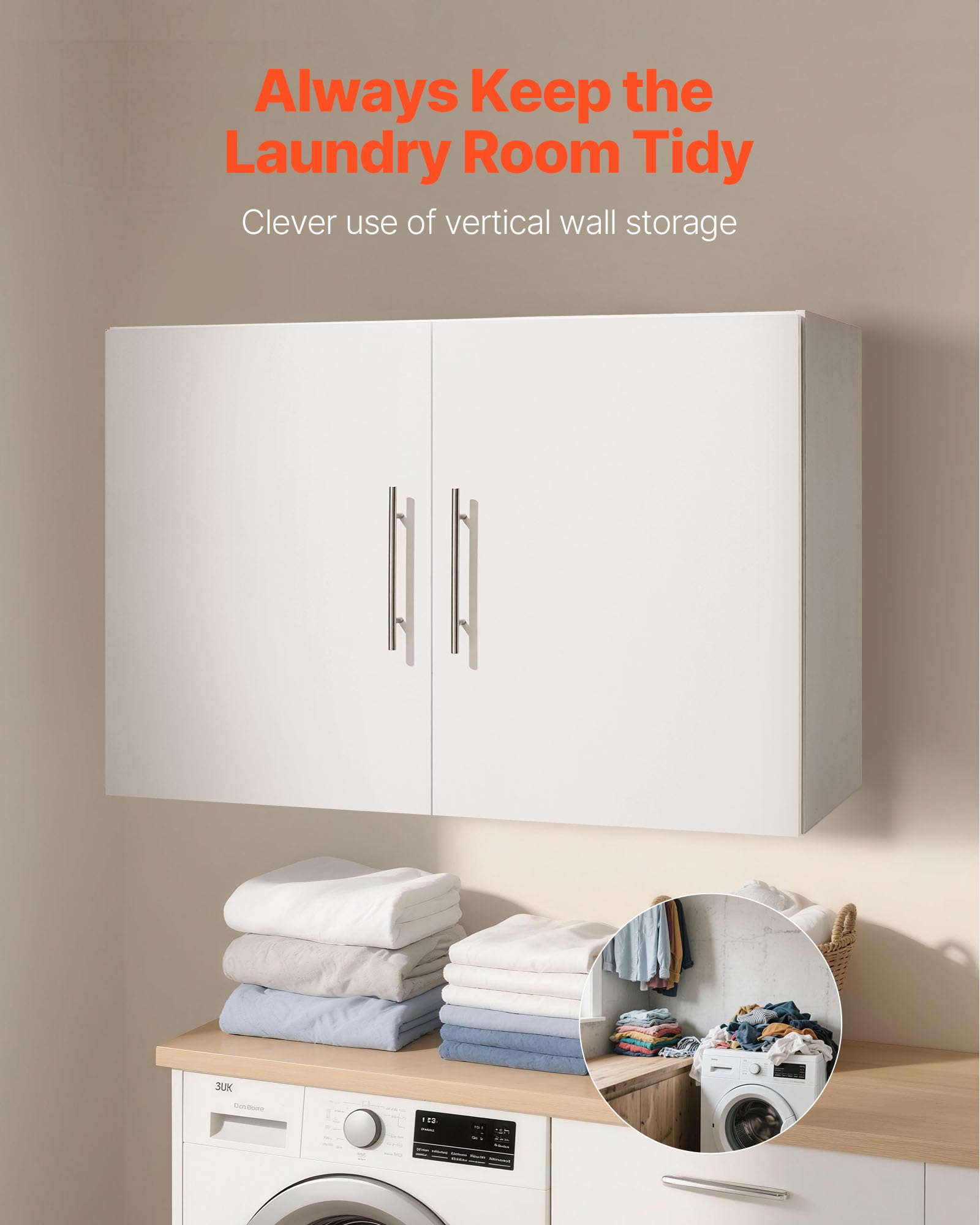 VEVOR Laundry Room Wall Cabinet, 2-Tier Wall Mounted Hanging Cabinet with Adjustable Shelf, Cupboard Storage with 2 Doors, for Kitchen, Bathroom, Laundry, 11.8 x 23.6 x 23.6 in (D x W x H), White
