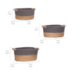 Seville Classics Premium Natural Handwoven Portable Laundry Bin Basket with Carrying Handles, Household Storage for Clothes, Linens, Sheets, Natural Water Hyacinth and Gray Rope, 3 Piece Set