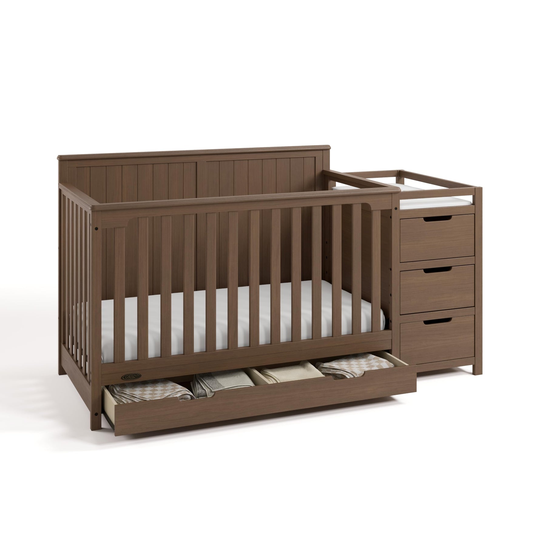 Graco Hadley 5-in-1 Convertible Crib with Drawer – GREENGUARD Gold Certified, Fits Standard Crib Mattress, Converts to Toddler Bed, Daybed and Full Bed, 4 Adjustable Mattress Heights (White)