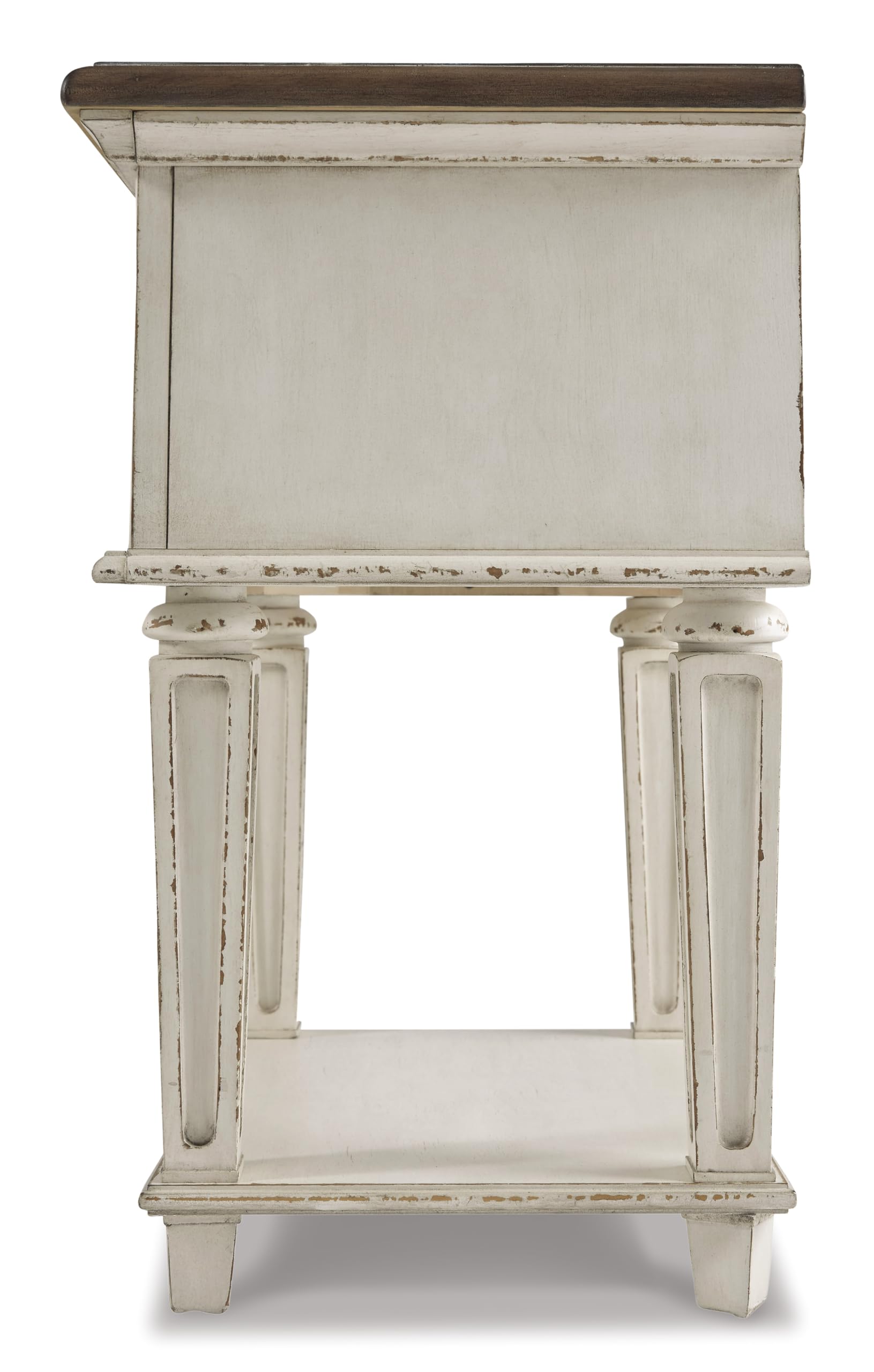 Signature Design by Ashley Realyn Traditional Cottage 1 Drawer Nightstand with Dovetail Construction & Open Display Shelf, Chipped White, 27" Tall, Distressed Brown