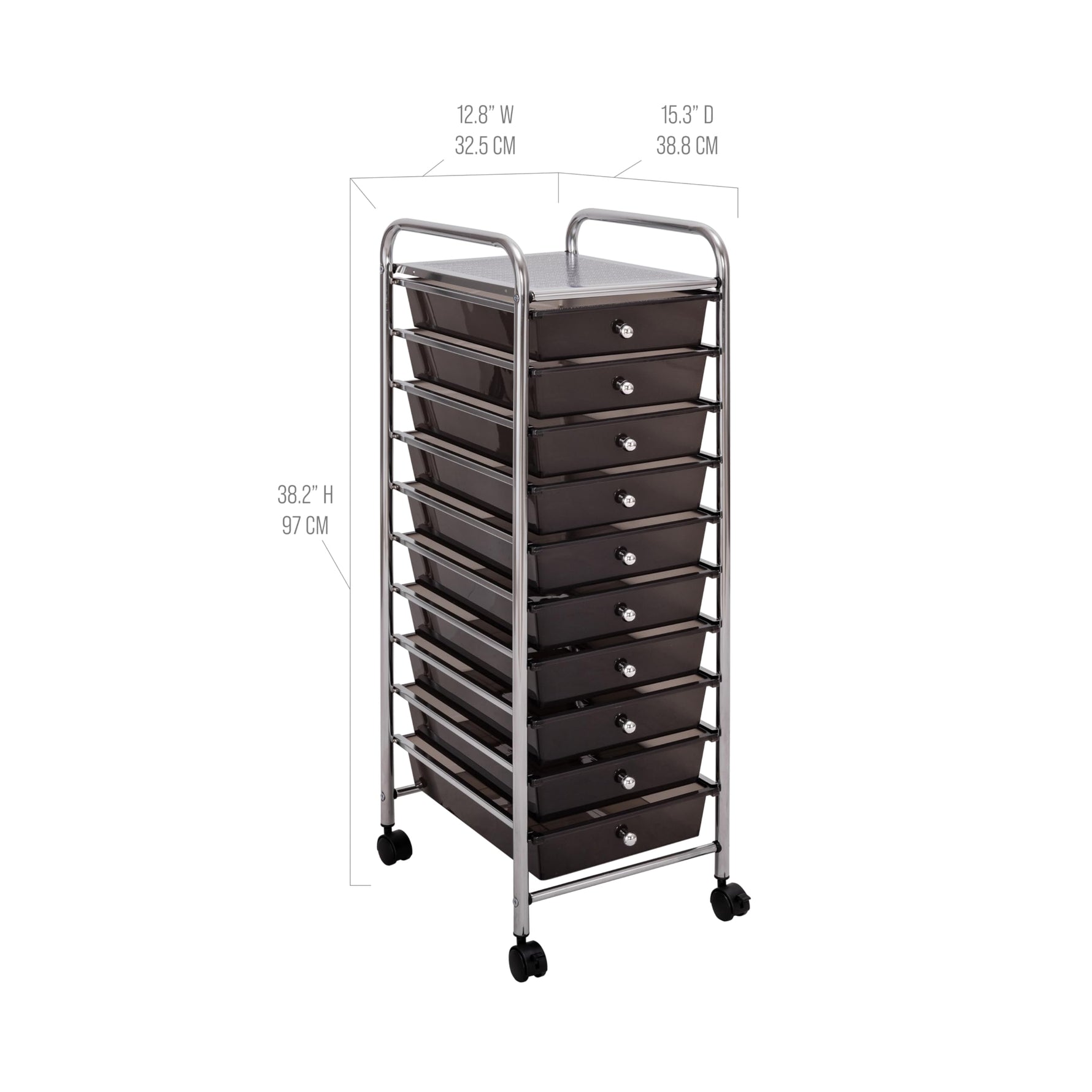 Seville Classics Rolling Utility Organizer Storage Cart , for Home Office, School, Classroom, Scrapbook, Hobby, Craft, 15 Drawer, Black