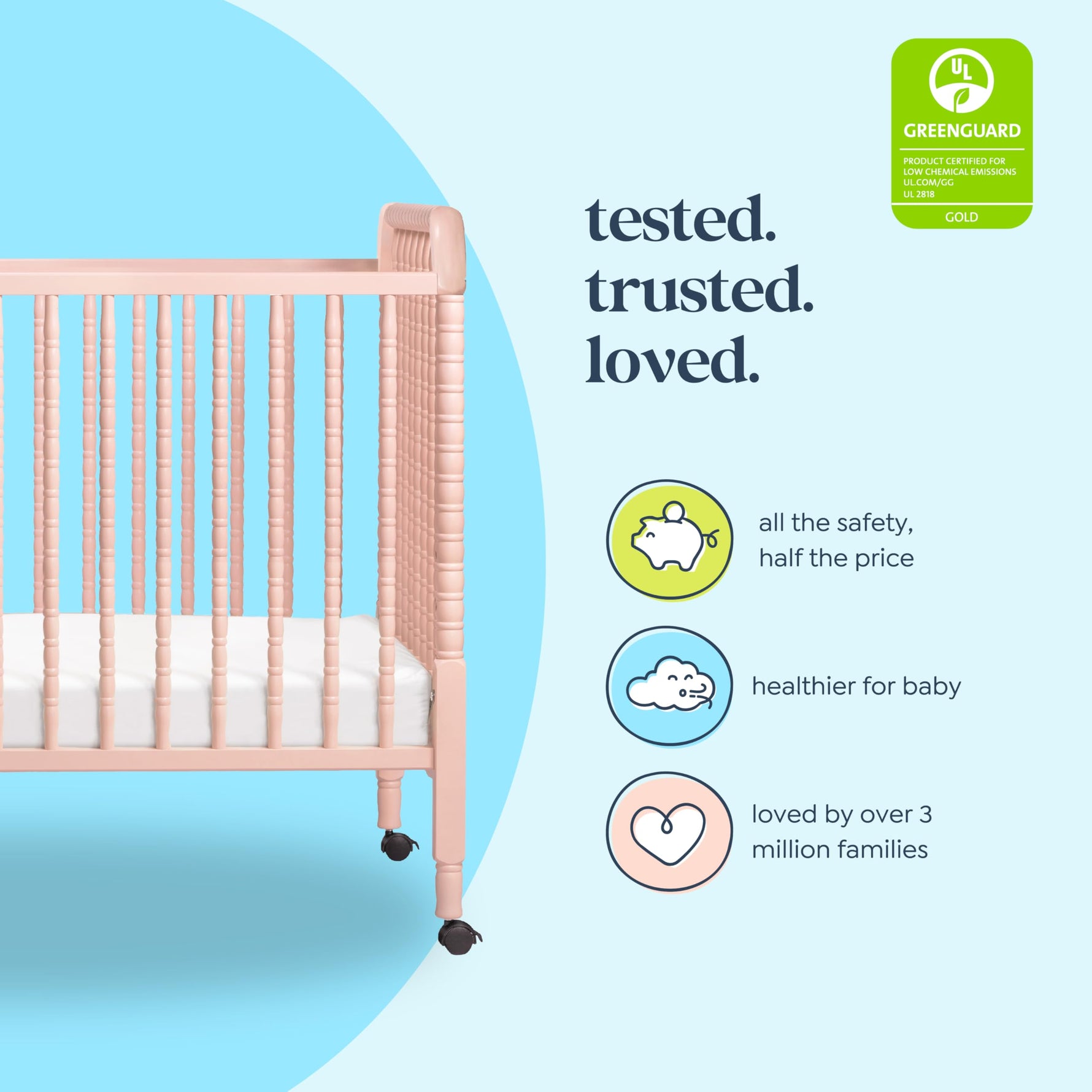 daVinci Jenny Lind 3-in-1 Baby Crib Convertible to Toddler Bed, Daybed - Easy to Assemble - GREENGUARD Gold Certified - 4 Adjustable Mattress Heights, Conversion Kit Sold Separately - White