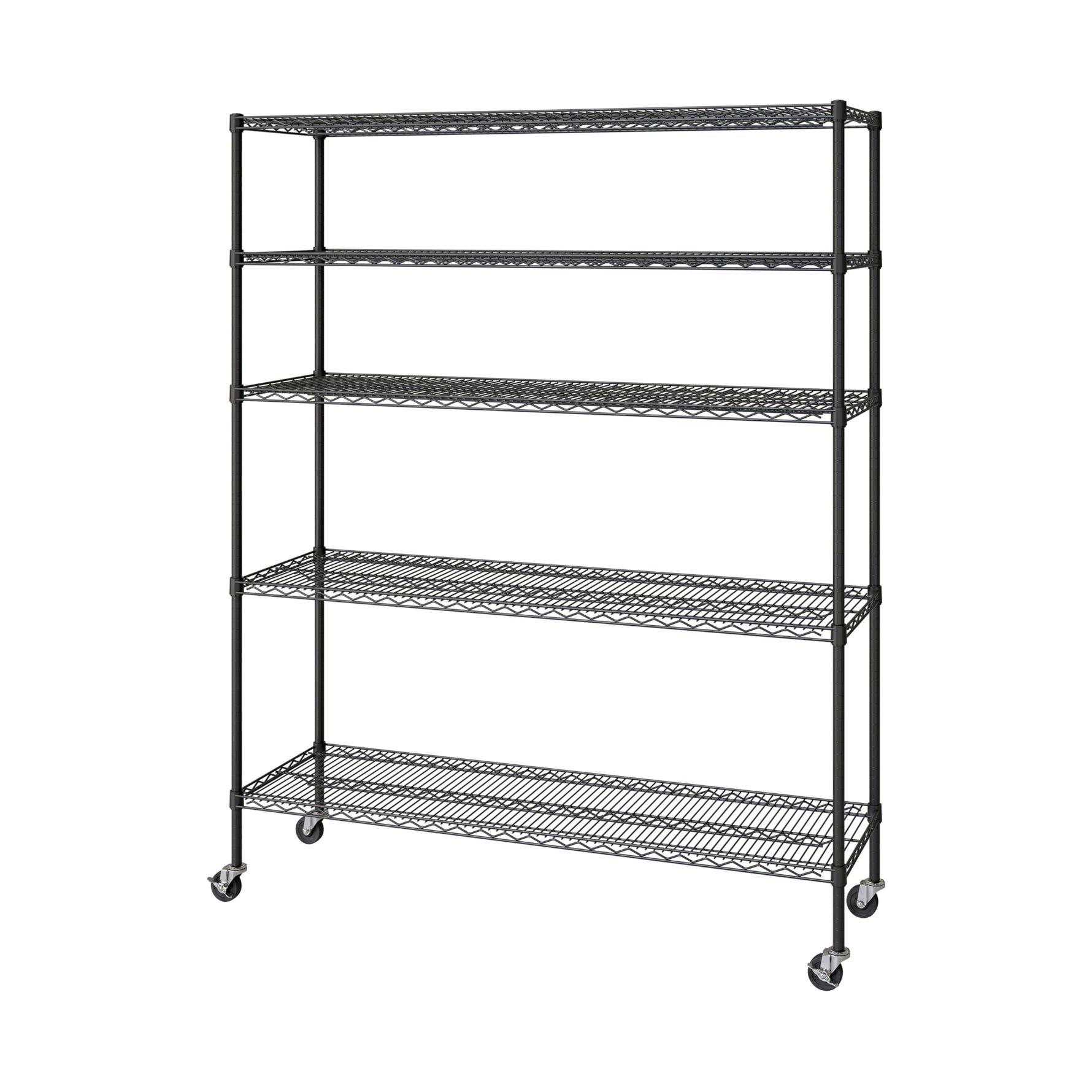 UltraDurable 5-Tier NSF Steel Wire Shelving, 48"W x 24"D x 76"H, Black | Heavy-duty commercial-grade solid steel wire storage rack featuring 800 pounds per shelf weight capacity
