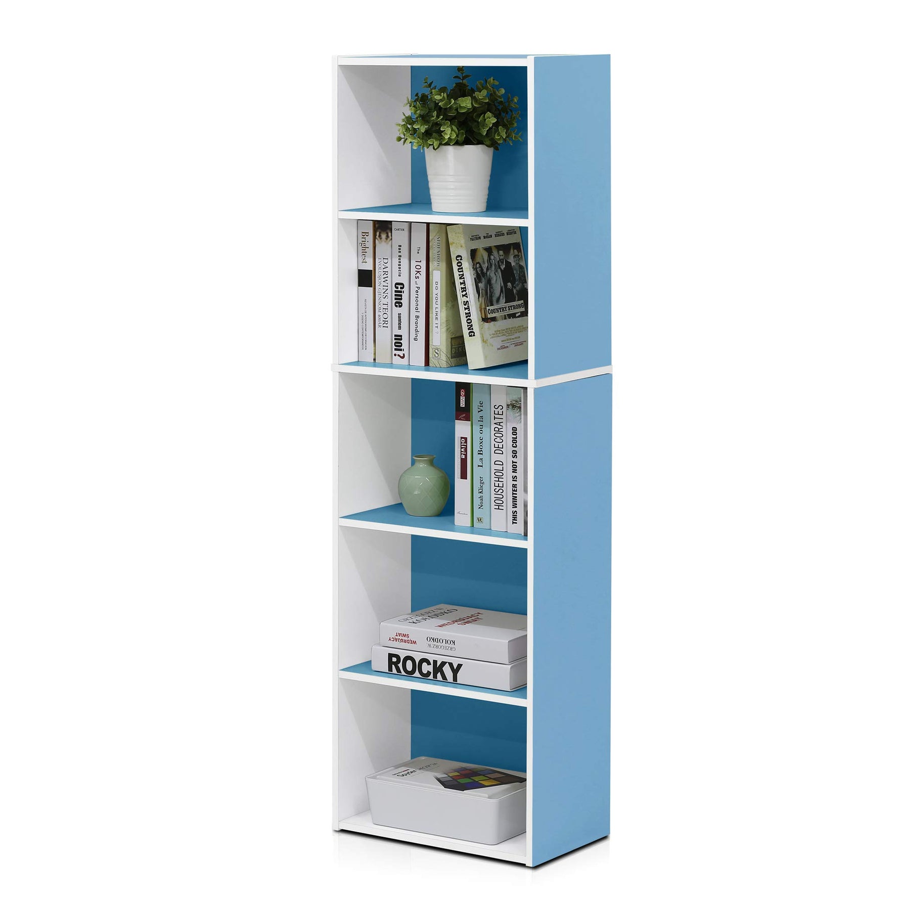 Furinno LUDER Book Shelf, 5-Cube Bookshelf, Reversible Bookcase, 9.4 x 19.5 x 31.5, Easy Assembly, for Living Room, Bedroom, Home Office, White