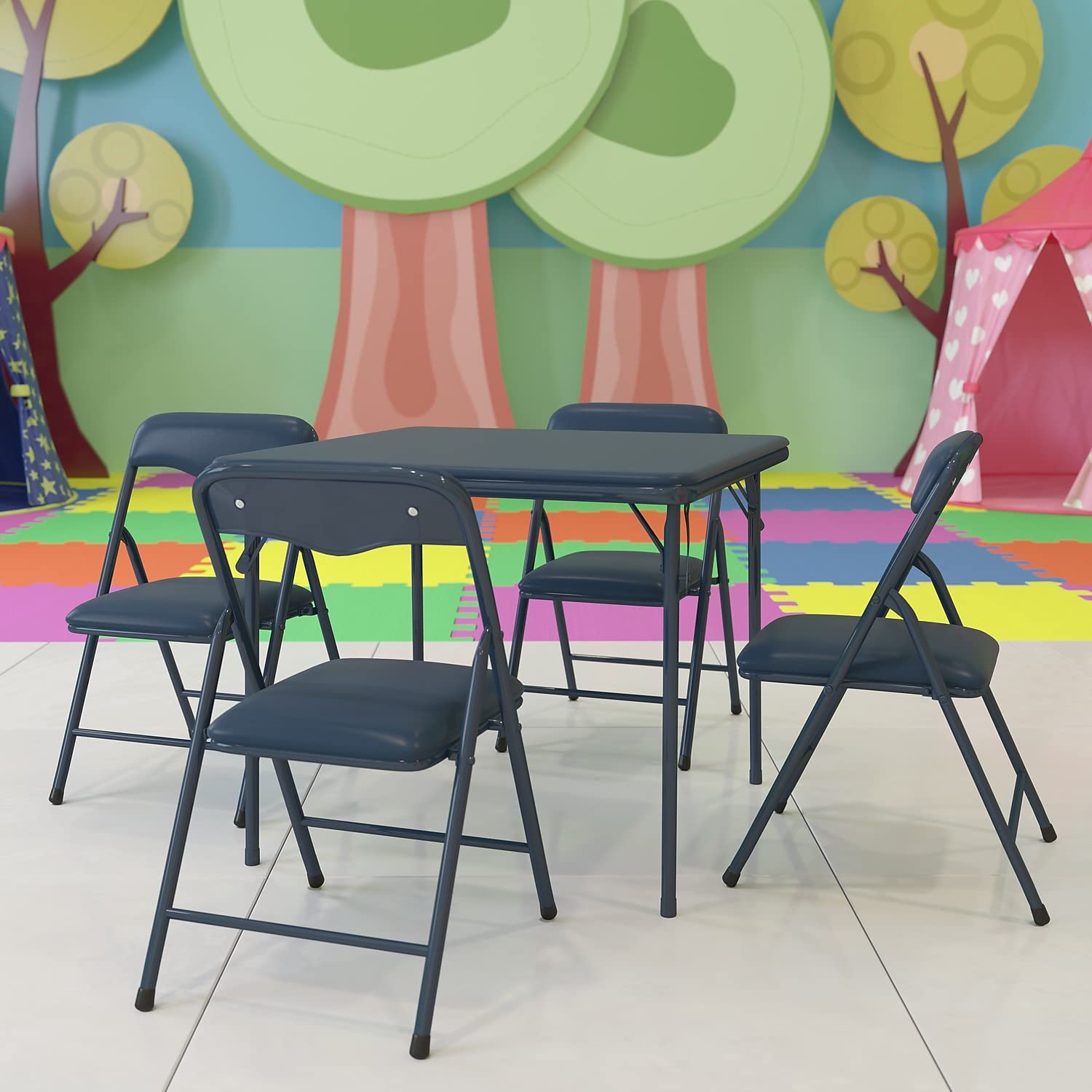 Flash Furniture Mindy Kids 5-Piece set Folding Square Table and Chairs Set for Daycare and Classrooms, Children's Activity Table and Chairs Set, Multicolor