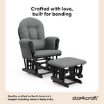 Storkcraft Premium Hoop Glider & Ottoman (Espresso with Beige) — GREENGUARD Gold Certified, Solid Wood Craftsmanship, Convenient Storage Pockets, Glider Rocking Chair for Nursery, Multi-Award-Winning