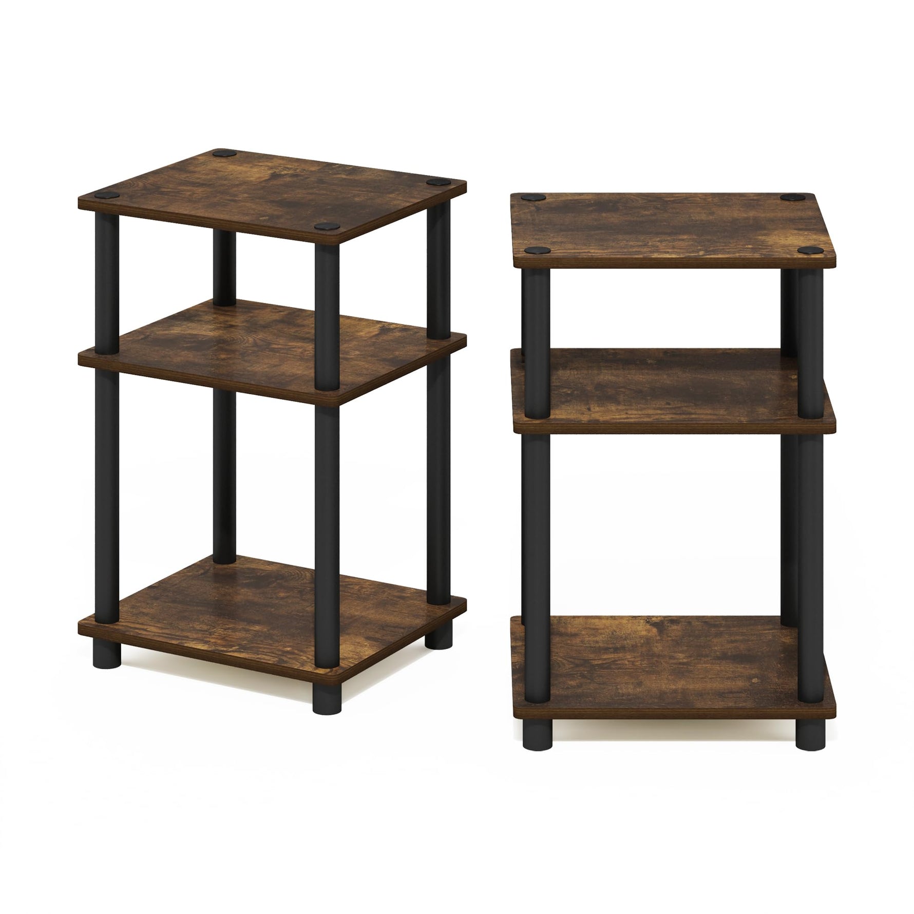 Furinno JUST Side Table, 3-Tier End Table, Open Shelves Night Stand, Bedside Table, Toolless Assembly, for Living Room, Bedroom, Bathroom, Columbia Walnut